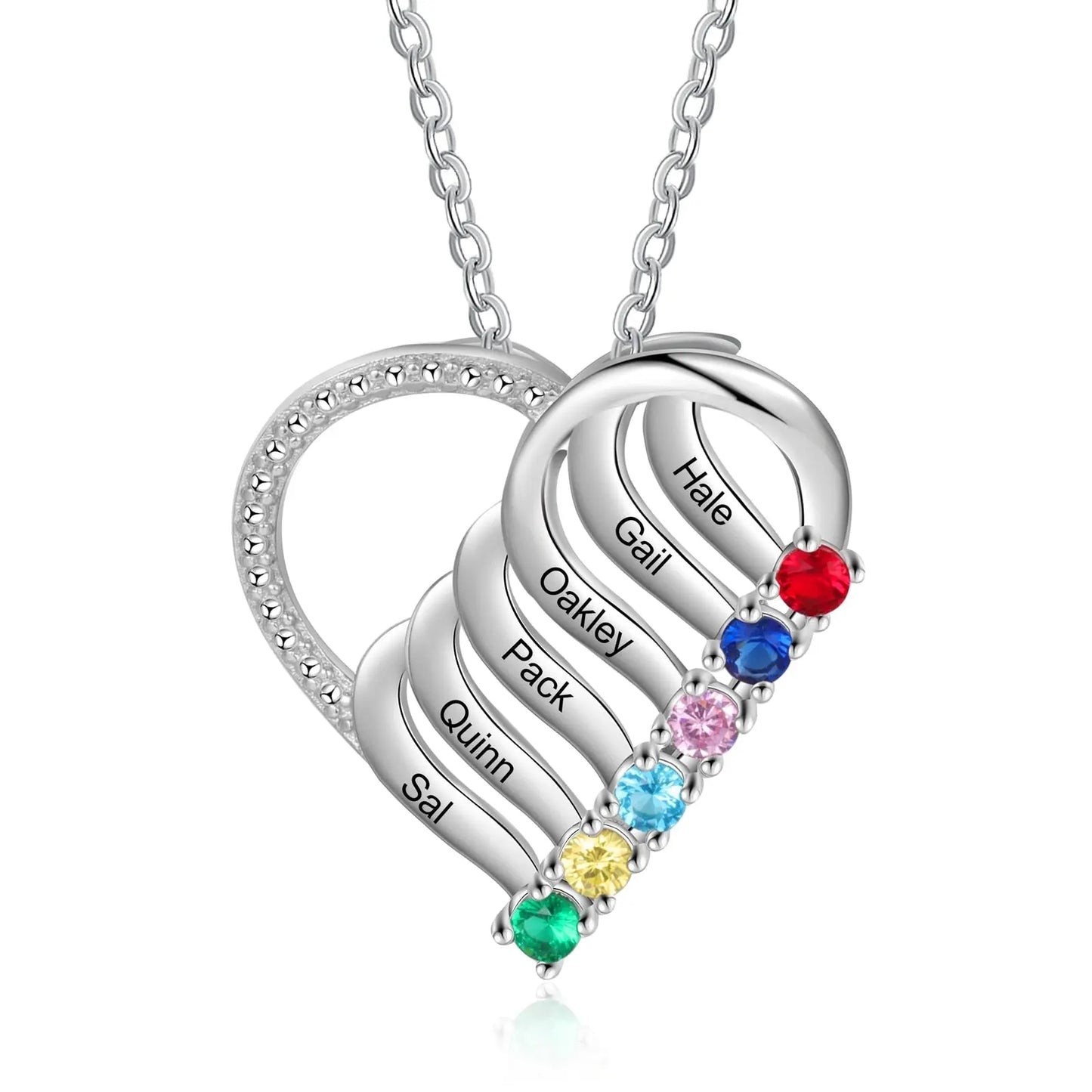 Personalized Family Heart Pendant Necklace with 2-6 Birthstones Name Necklace - Blade & Thread