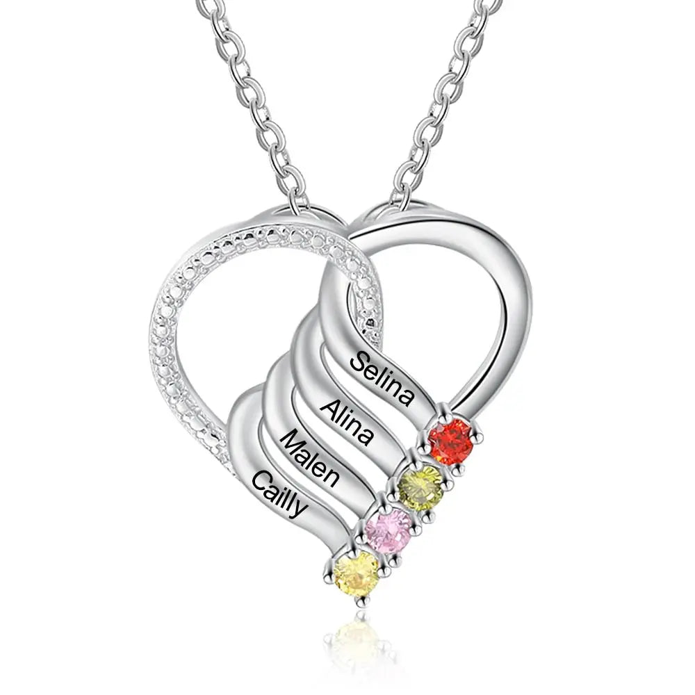 Personalized Family Heart Pendant Necklace with 2-6 Birthstones Name Necklace - Blade & Thread