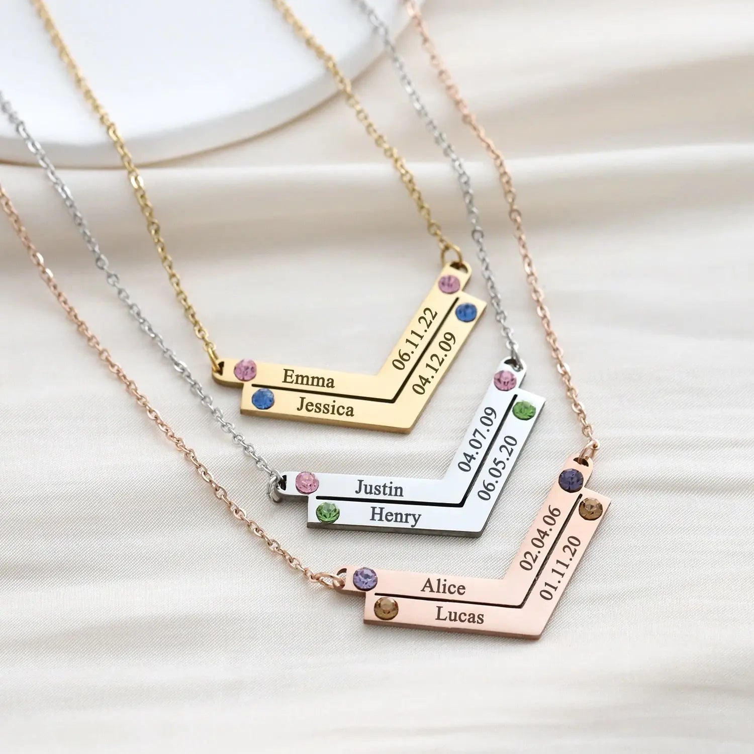 Personalized Family Necklace Mothers Day Birthstone Jewelry Customized Engraving Name Necklace - Blade & Thread