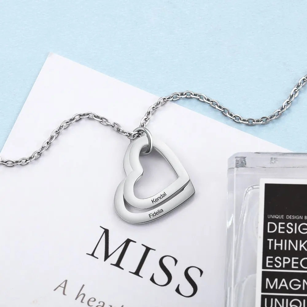 Personalized Family Necklace with 2-4 Names Heart Engraved Necklace - Blade & Thread