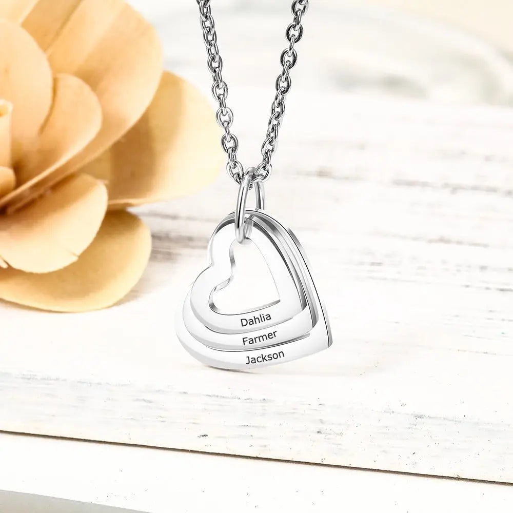 Personalized Family Necklace with 2-4 Names Heart Engraved Necklace - Blade & Thread