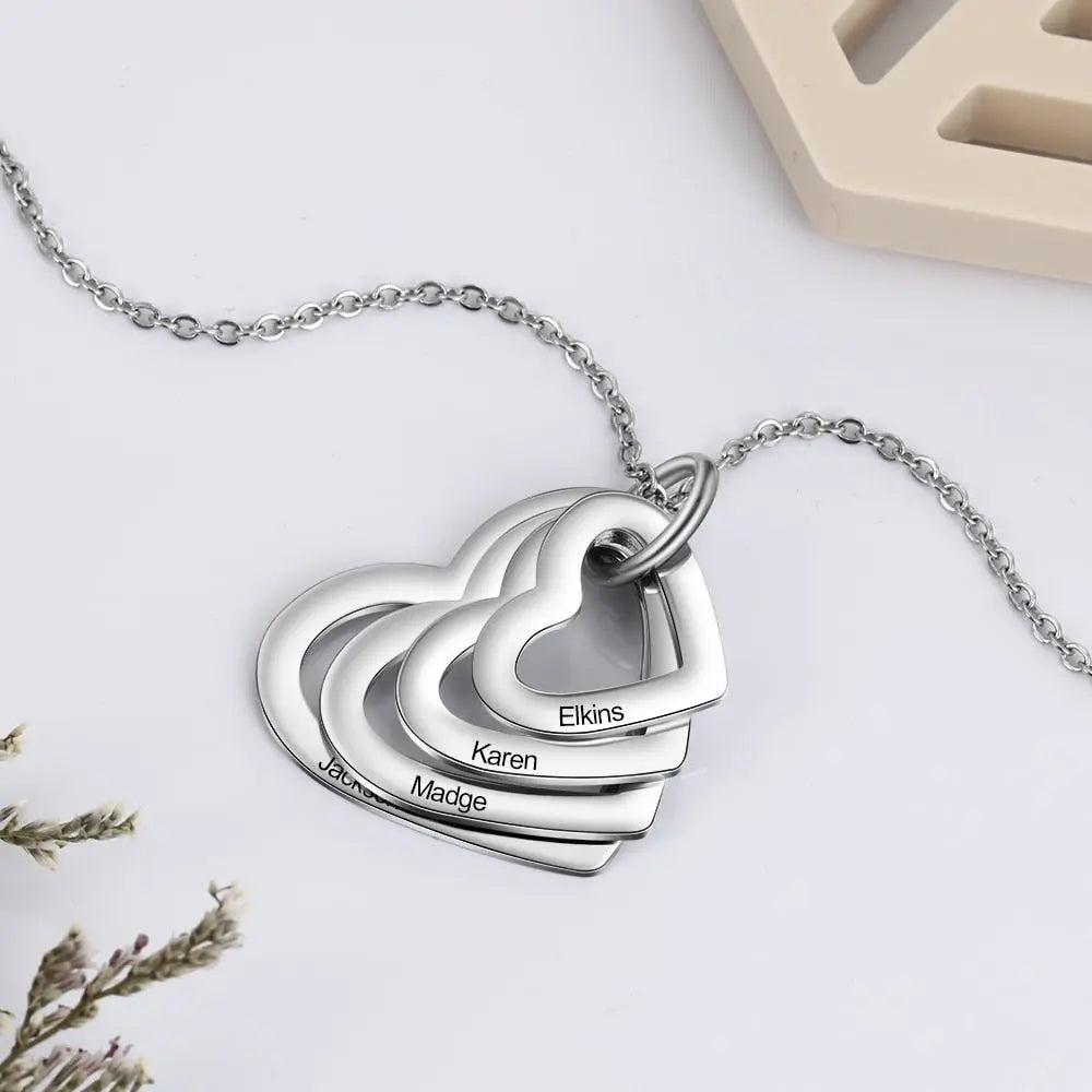 Personalized Family Necklace with 2-4 Names Heart Engraved Necklace - Blade & Thread