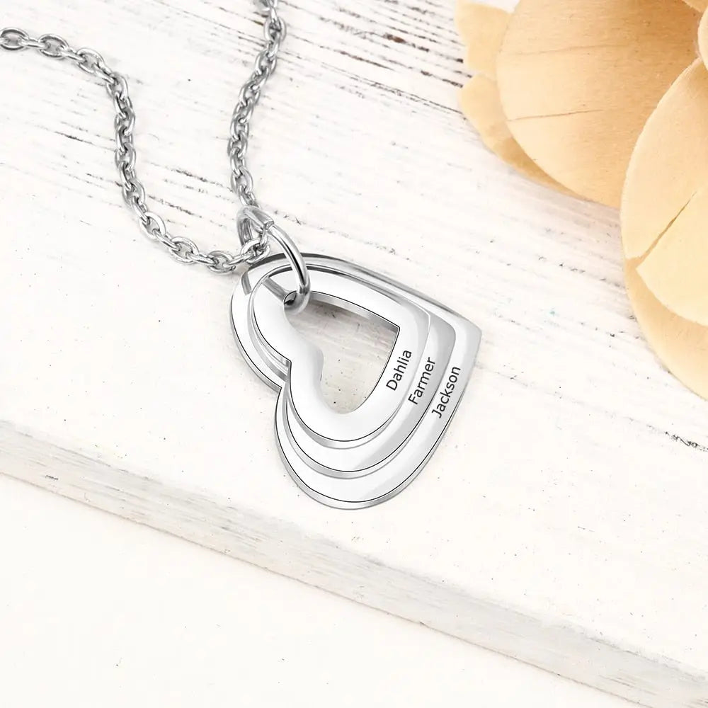 Personalized Family Necklace with 2-4 Names Heart Engraved Necklace - Blade & Thread