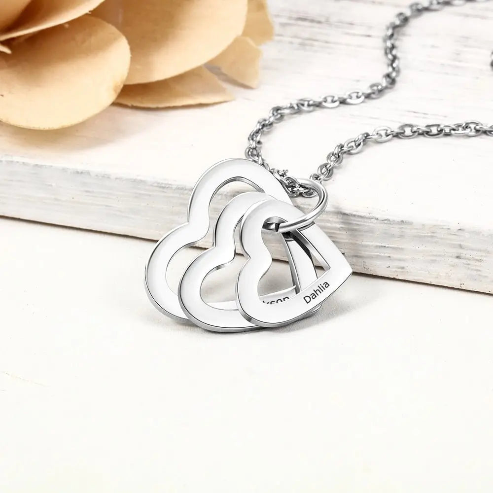 Personalized Family Necklace with 2-4 Names Heart Engraved Necklace - Blade & Thread