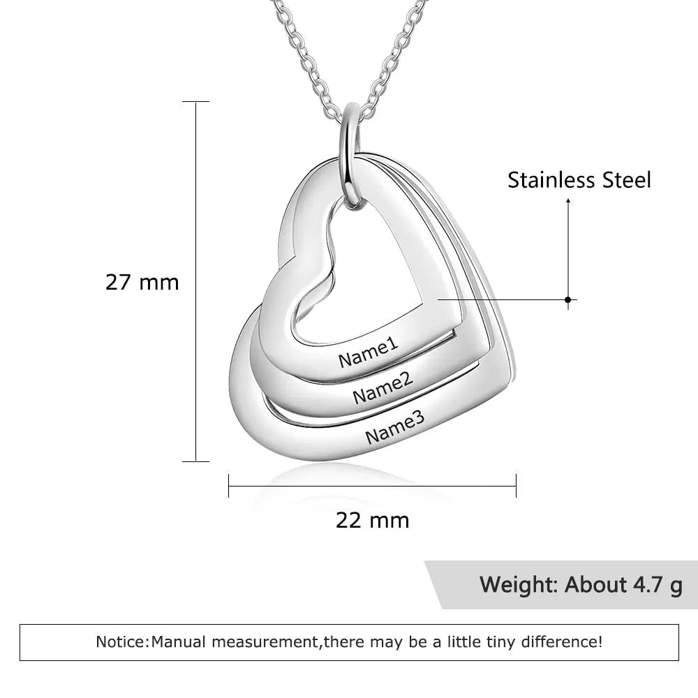 Personalized Family Necklace with 2-4 Names Heart Engraved Necklace - Blade & Thread