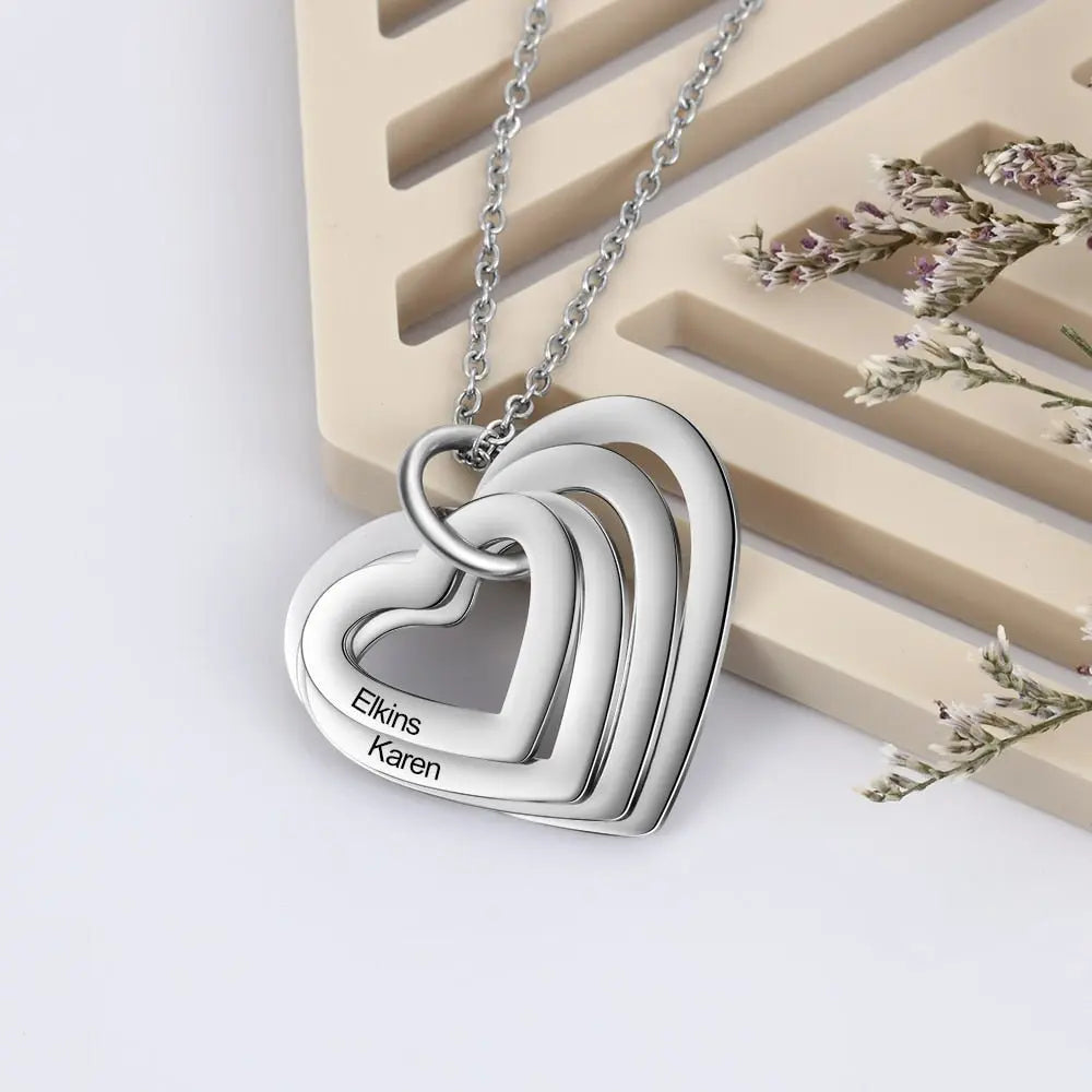 Personalized Family Necklace with 2-4 Names Heart Engraved Necklace - Blade & Thread