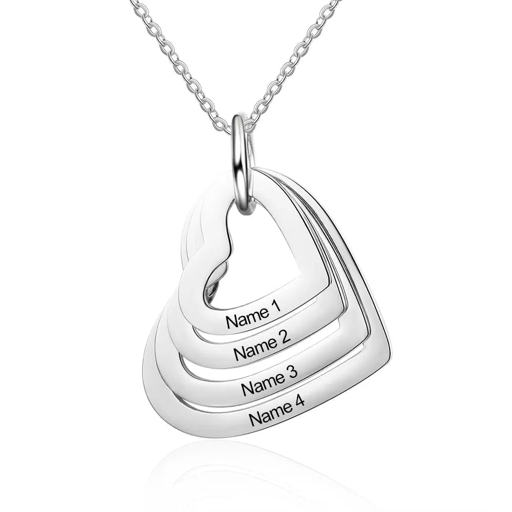 Personalized Family Necklace with 2-4 Names Heart Engraved Necklace - Blade & Thread