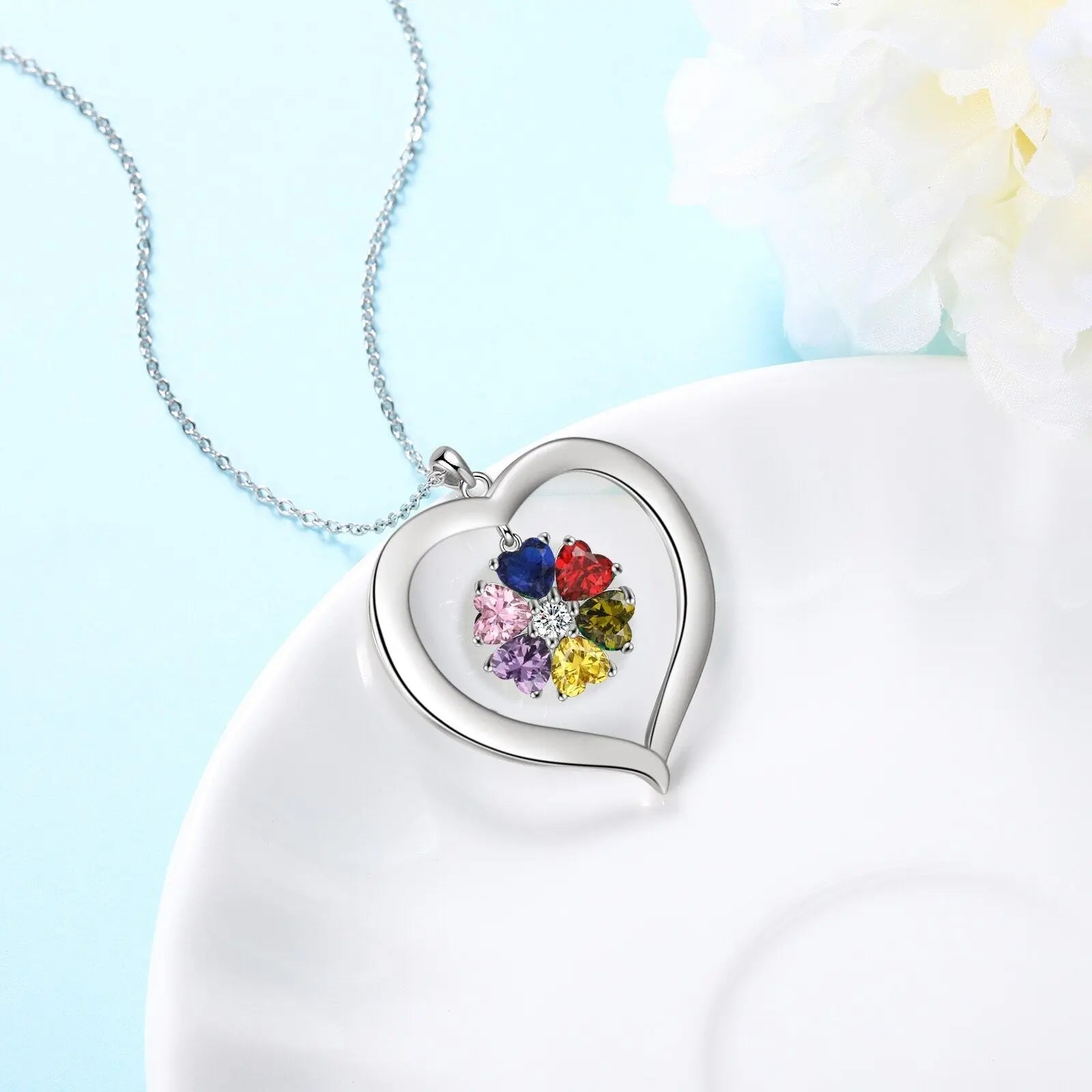 Personalized Heart Name Necklace with 1-8 Engraving Birthstone Pendant - Blade & Thread