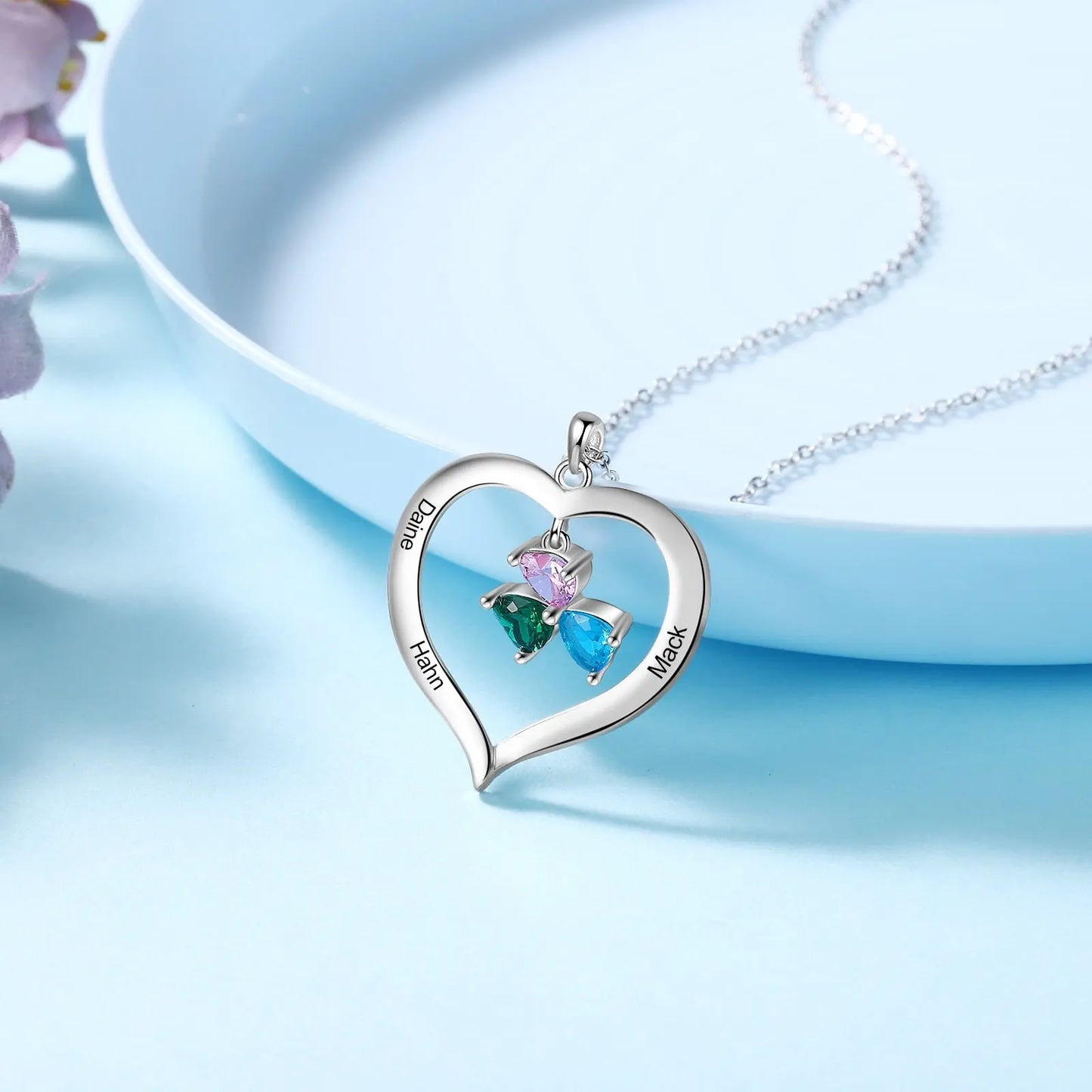 Personalized Heart Name Necklace with 1-8 Engraving Birthstone Pendant - Blade & Thread