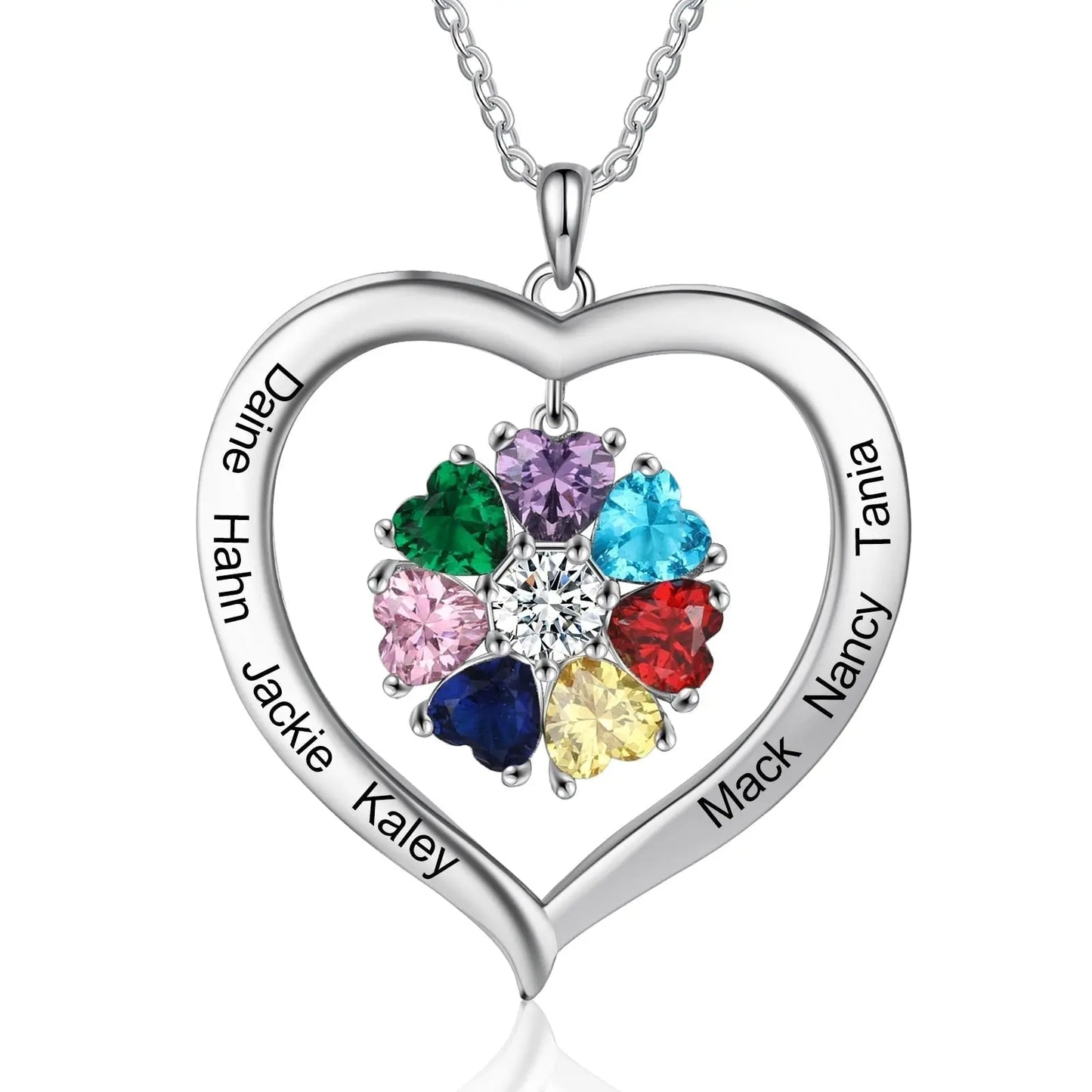 Personalized Heart Name Necklace with 1-8 Engraving Birthstone Pendant - Blade & Thread