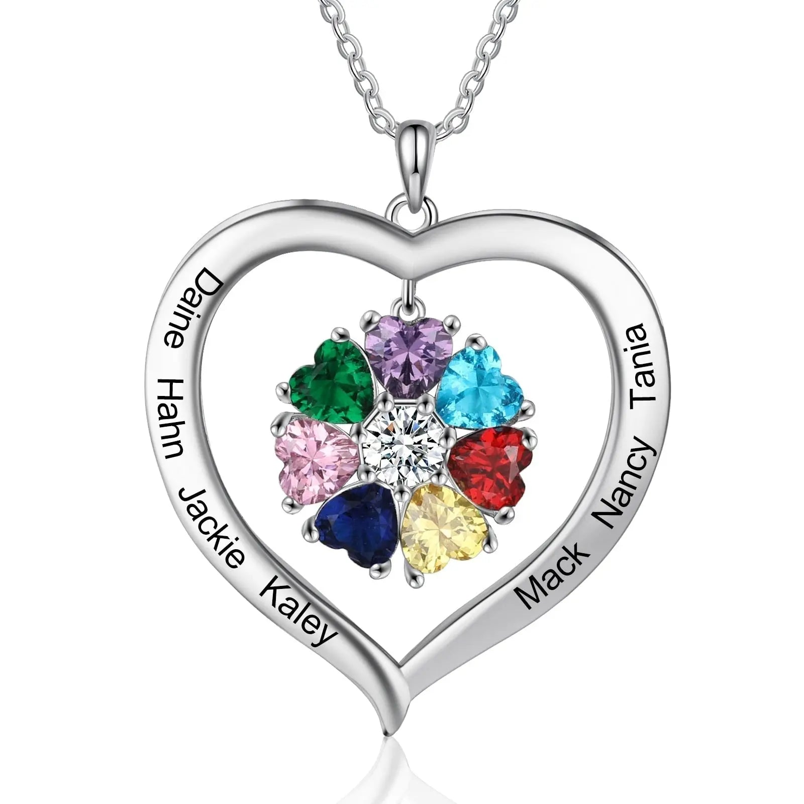 Personalized Heart Name Necklace with 1-8 Engraving Birthstone Pendant - Blade & Thread