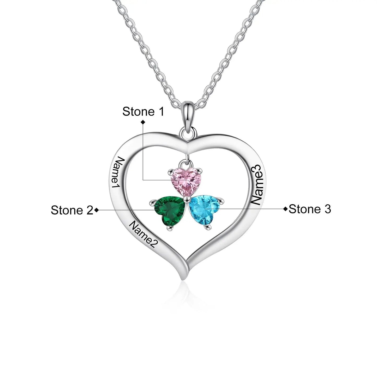 Personalized Heart Name Necklace with 1-8 Engraving Birthstone Pendant - Blade & Thread