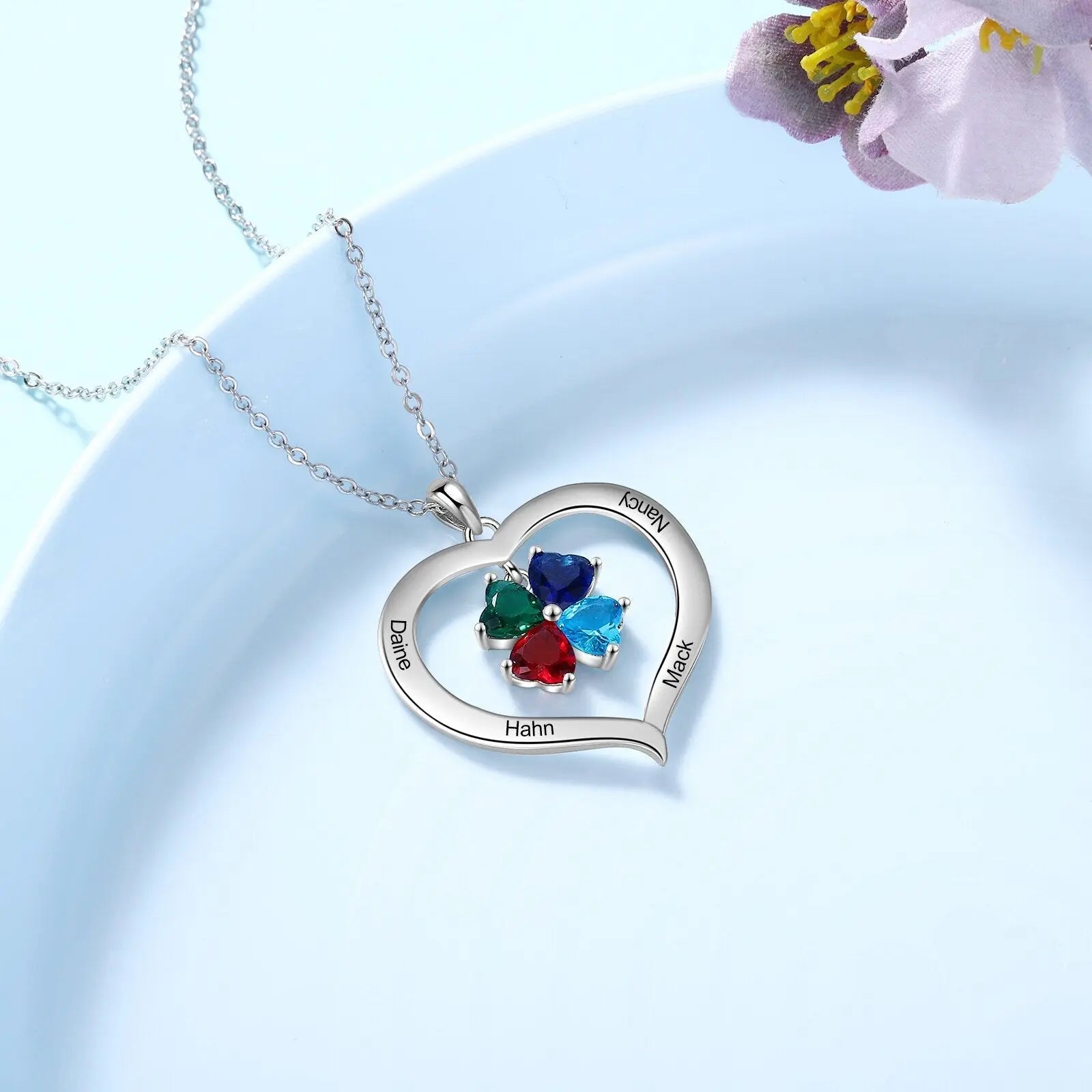 Personalized Heart Name Necklace with 1-8 Engraving Birthstone Pendant - Blade & Thread