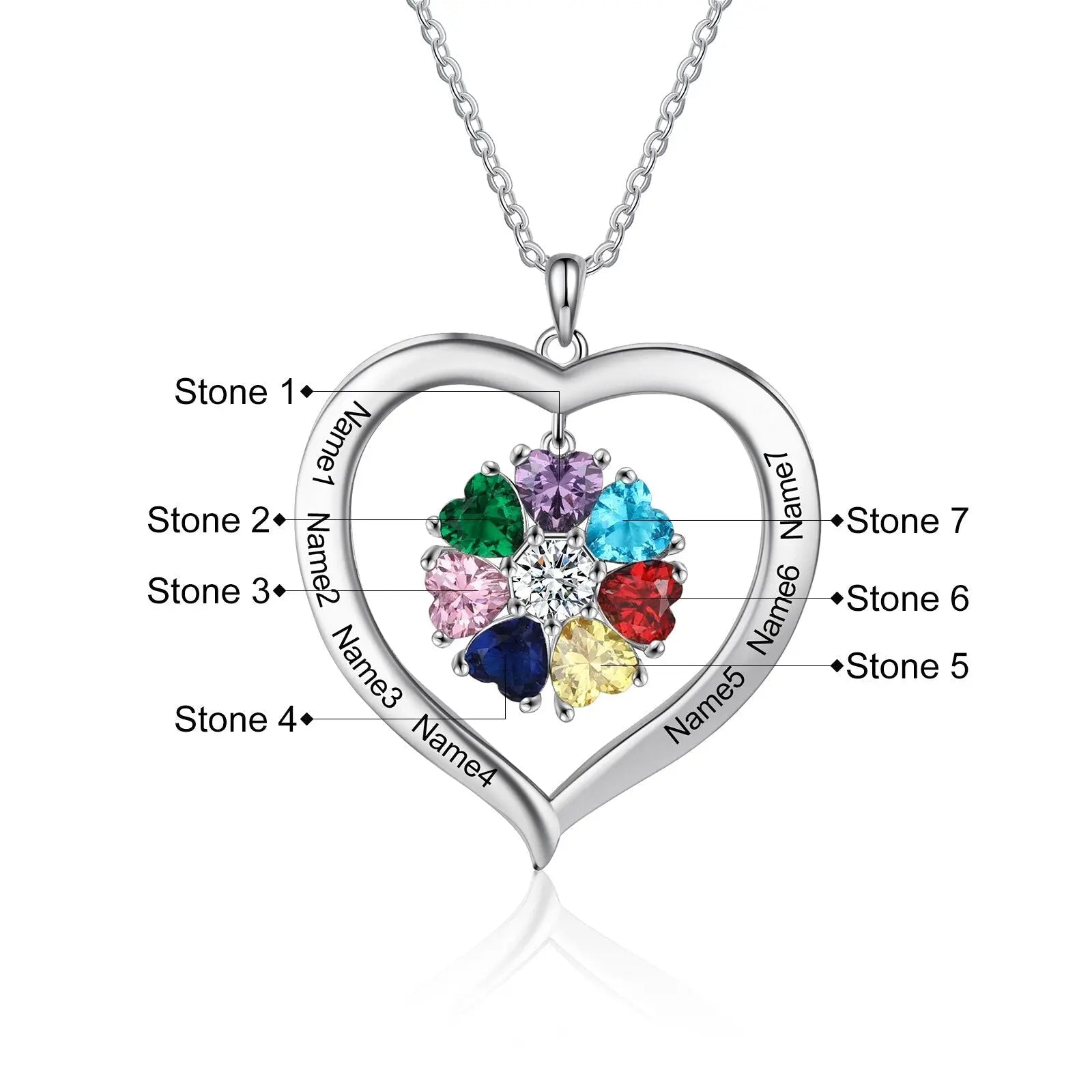 Personalized Heart Name Necklace with 1-8 Engraving Birthstone Pendant - Blade & Thread