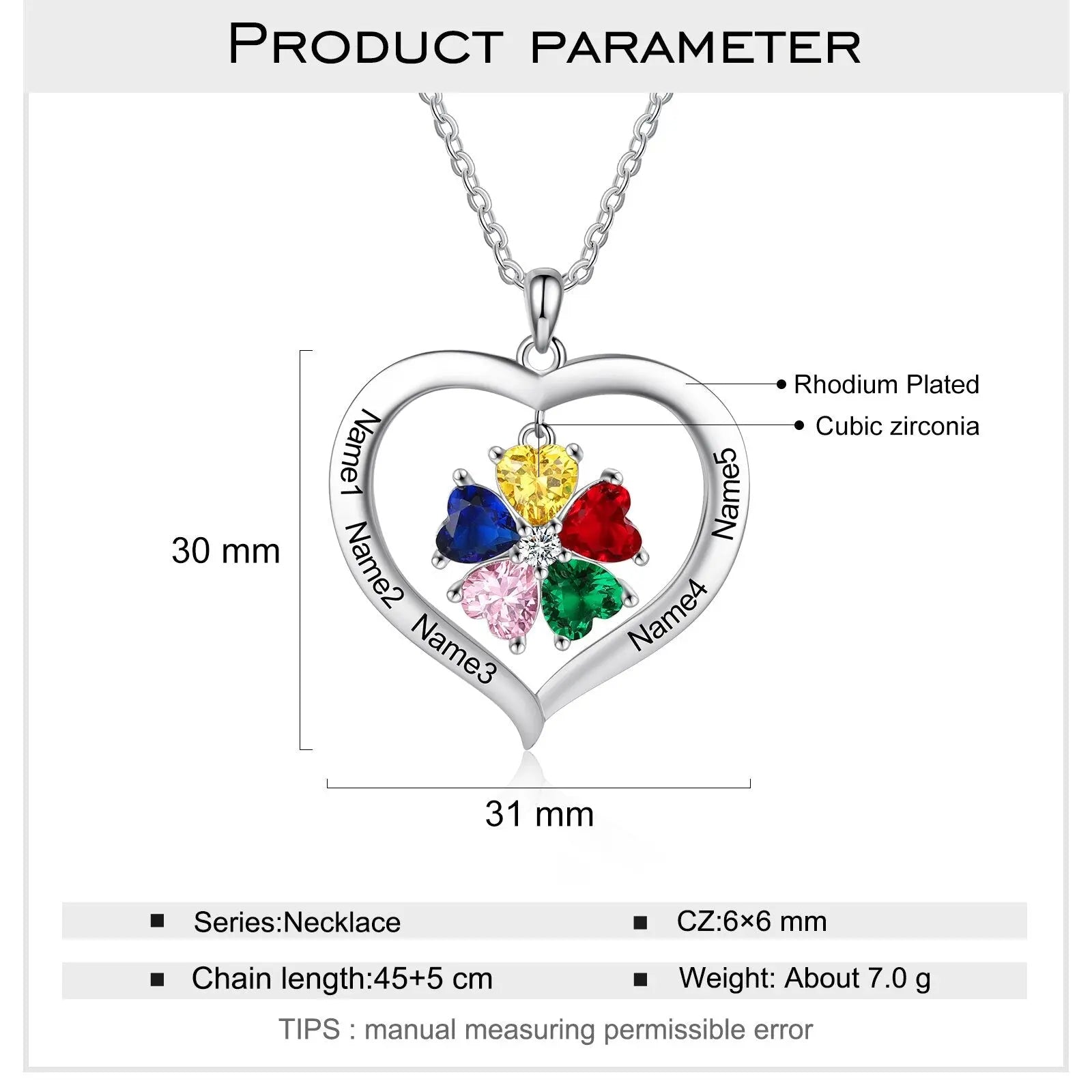 Personalized Heart Name Necklace with 1-8 Engraving Birthstone Pendant - Blade & Thread