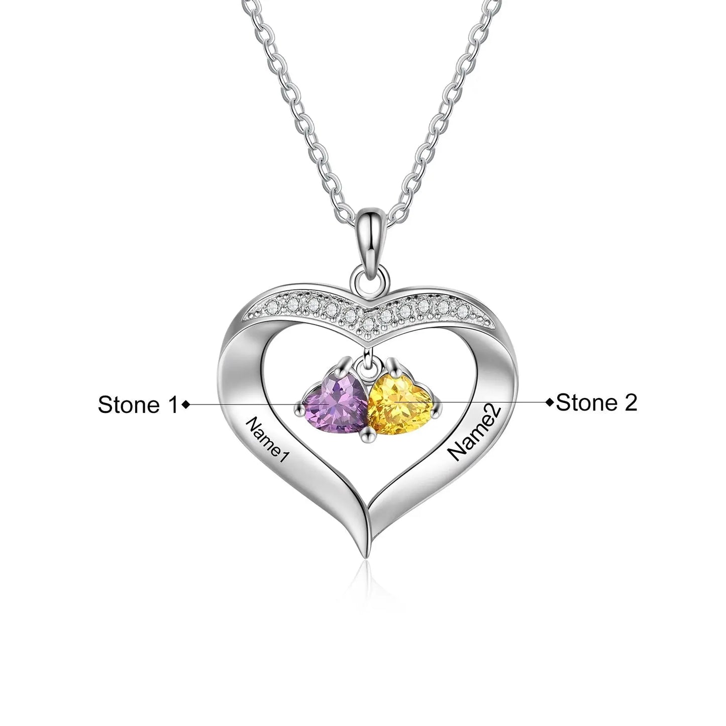 Personalized Heart Name Necklace with 1-8 Engraving Birthstone Pendant - Blade & Thread