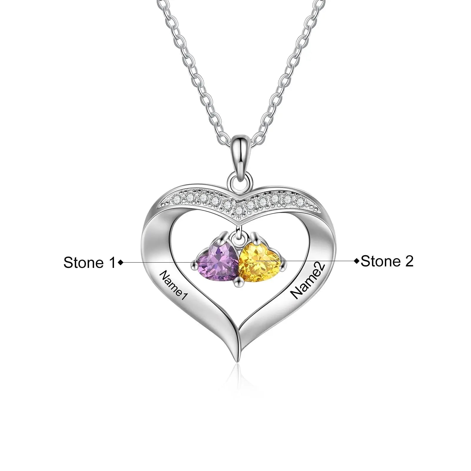 Personalized Heart Name Necklace with 1-8 Engraving Birthstone Pendant - Blade & Thread
