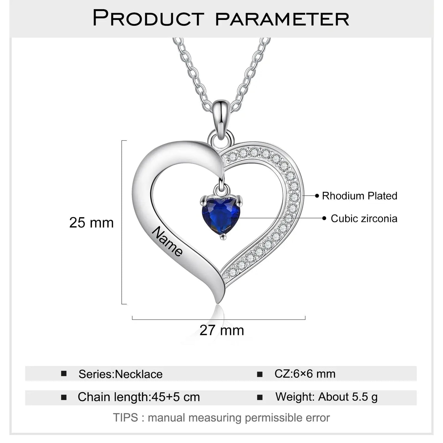 Personalized Heart Name Necklace with 1-8 Engraving Birthstone Pendant - Blade & Thread