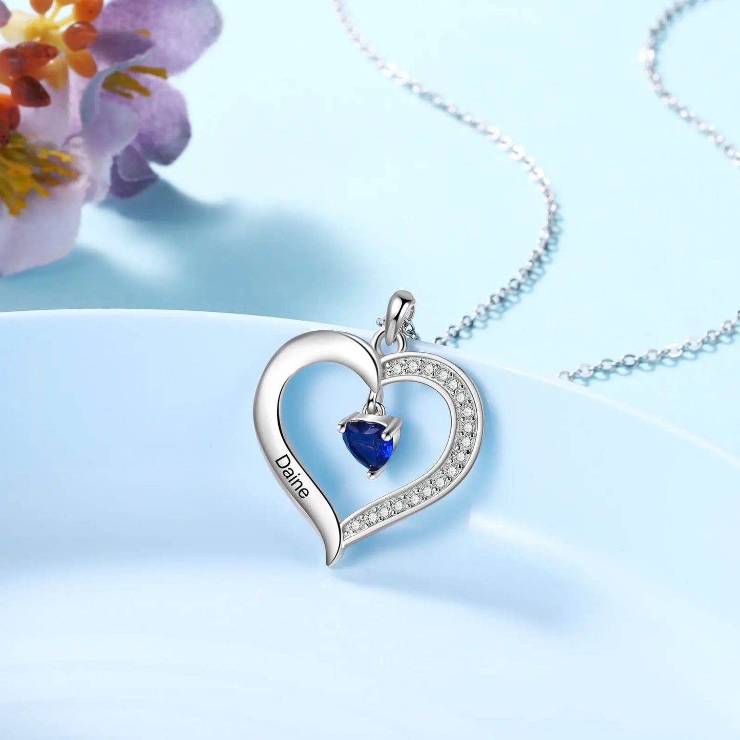 Personalized Heart Name Necklace with 1-8 Engraving Birthstone Pendant - Blade & Thread