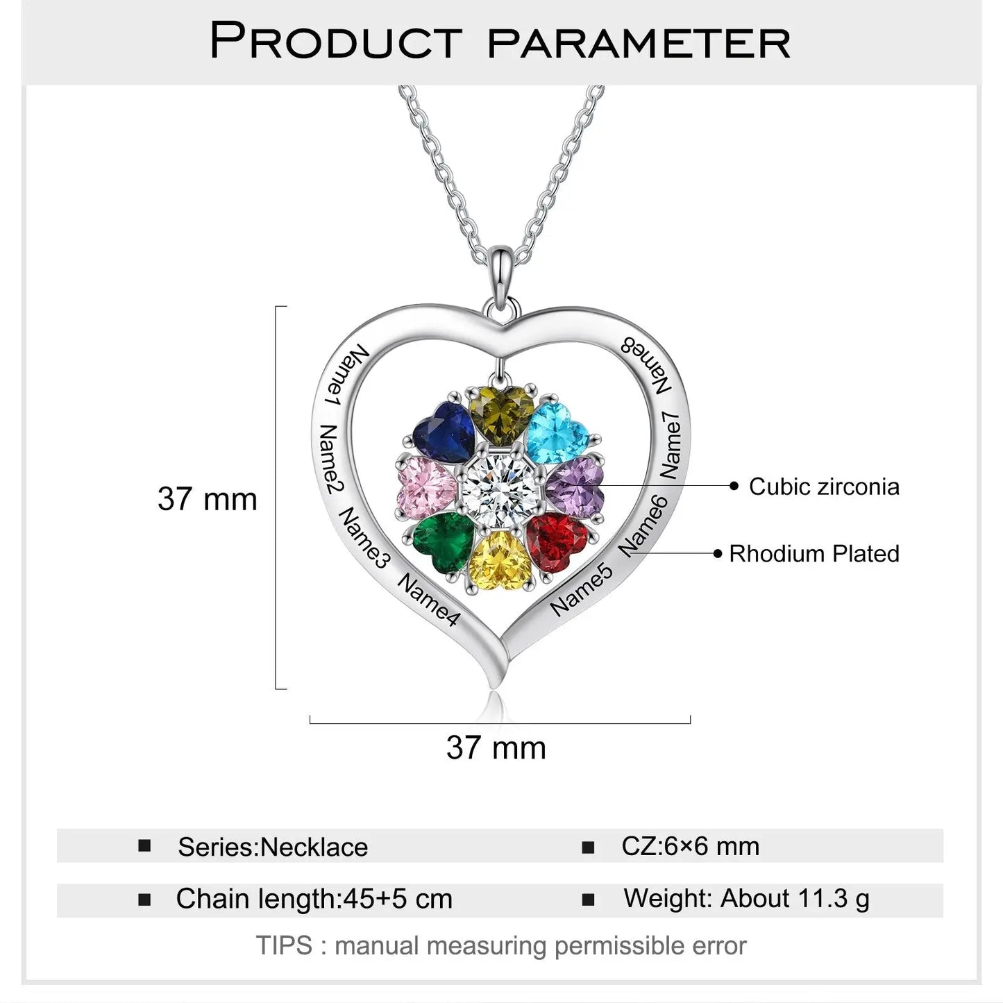 Personalized Heart Name Necklace with 1-8 Engraving Birthstone Pendant - Blade & Thread