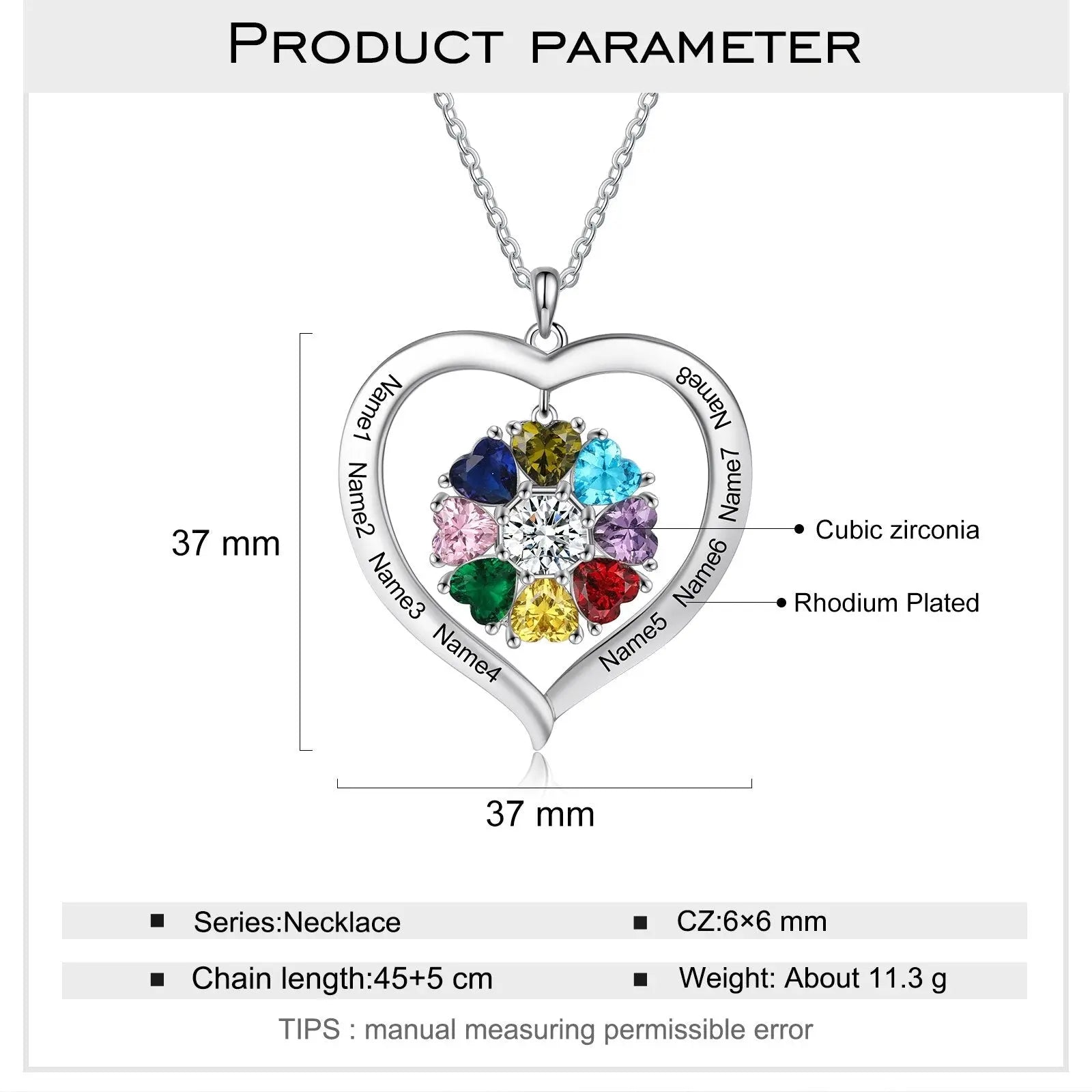 Personalized Heart Name Necklace with 1-8 Engraving Birthstone Pendant - Blade & Thread