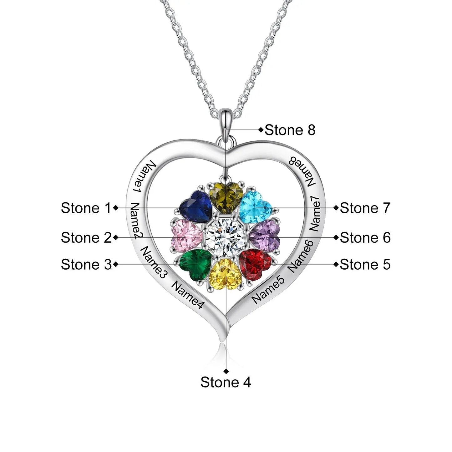 Personalized Heart Name Necklace with 1-8 Engraving Birthstone Pendant - Blade & Thread