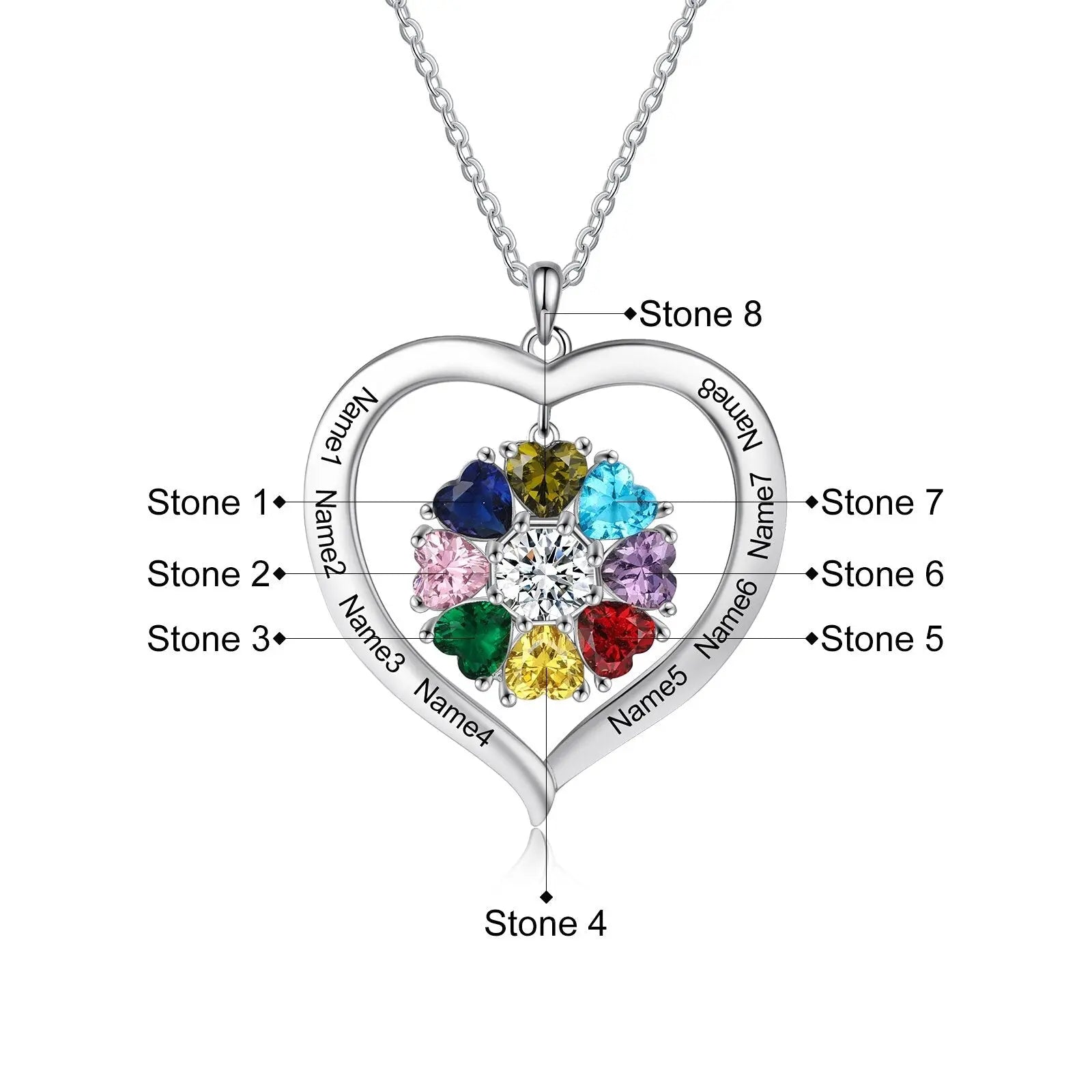 Personalized Heart Name Necklace with 1-8 Engraving Birthstone Pendant - Blade & Thread