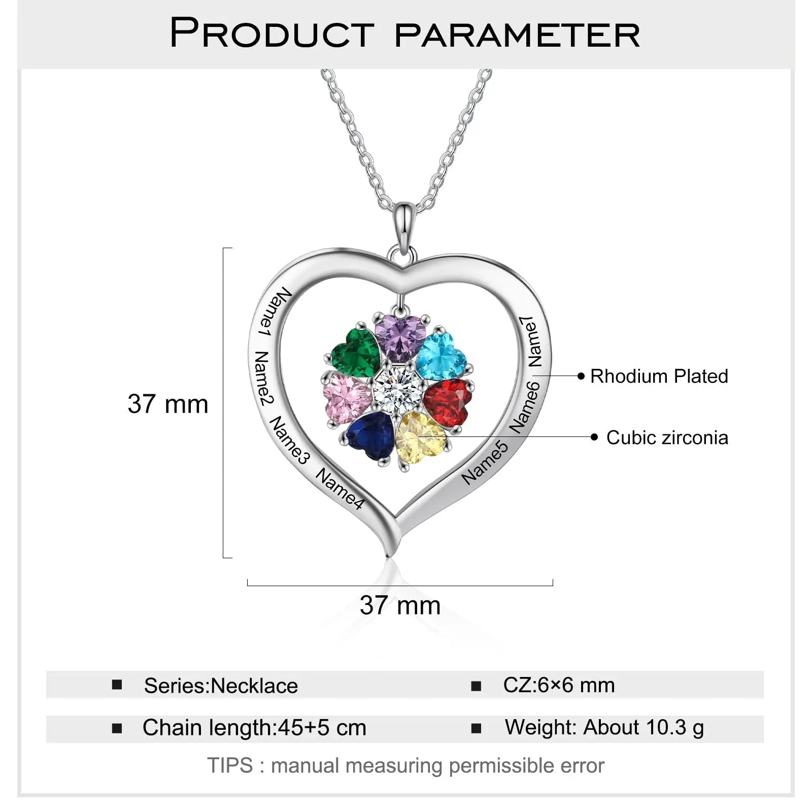 Personalized Heart Name Necklace with 1-8 Engraving Birthstone Pendant - Blade & Thread