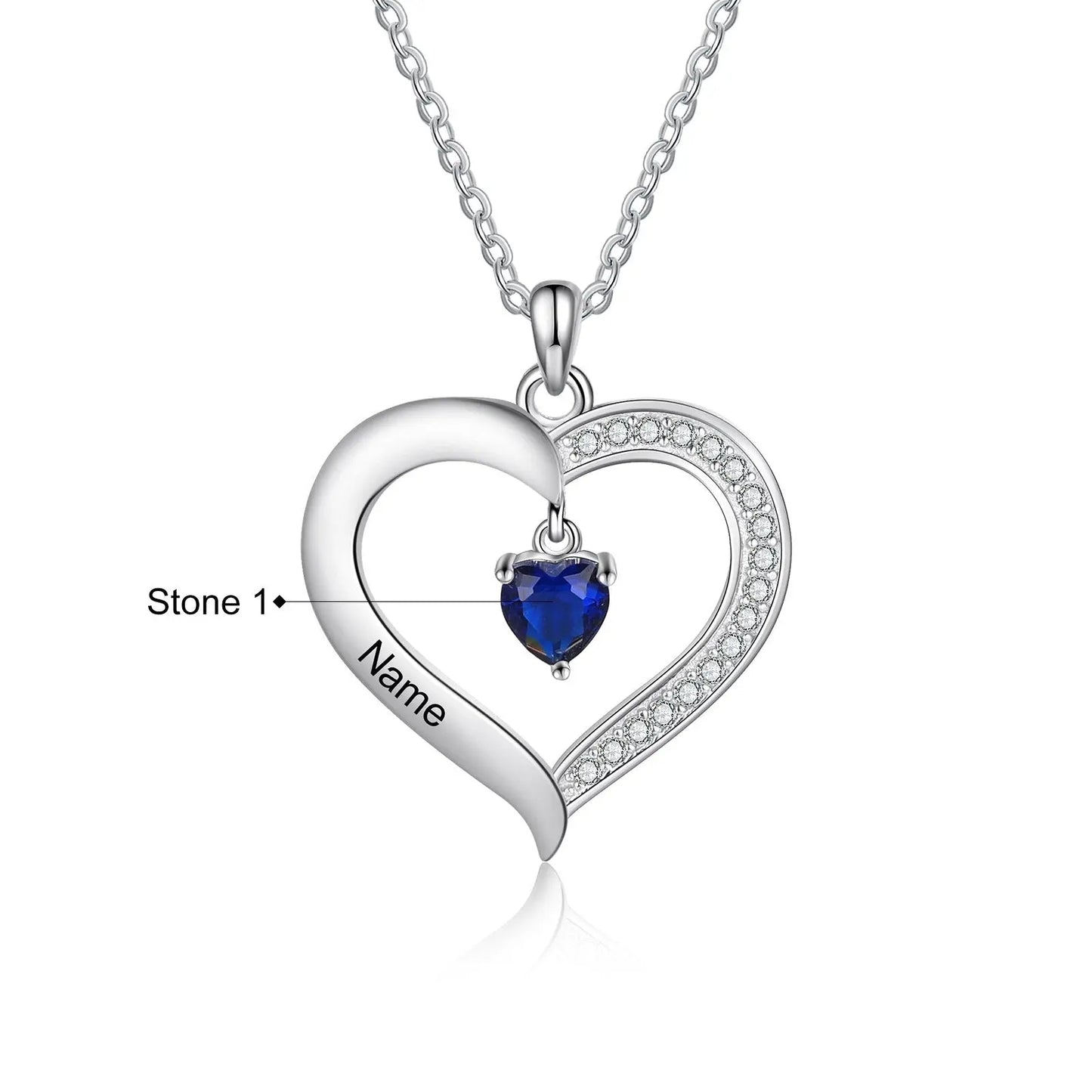 Personalized Heart Name Necklace with 1-8 Engraving Birthstone Pendant - Blade & Thread