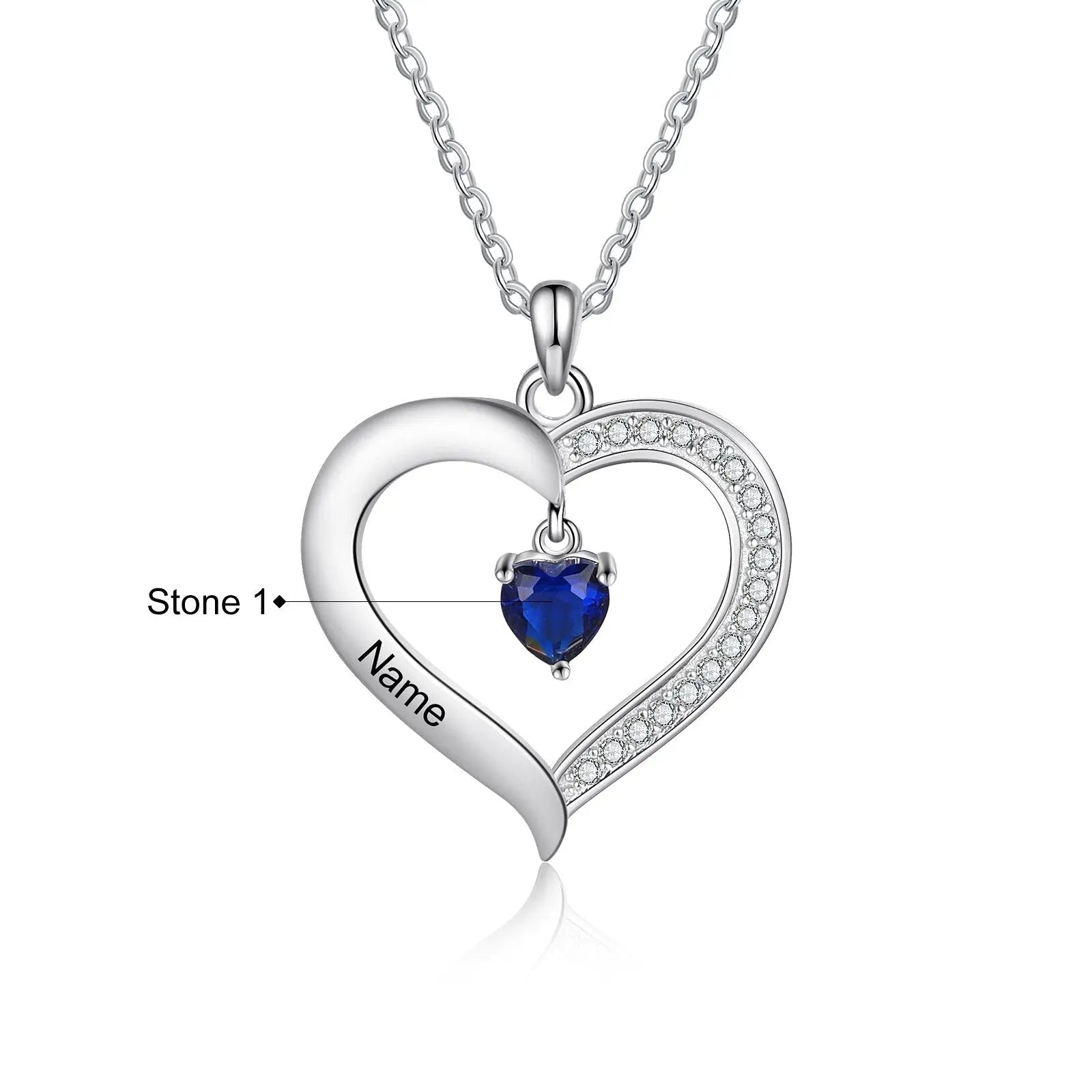 Personalized Heart Name Necklace with 1-8 Engraving Birthstone Pendant - Blade & Thread
