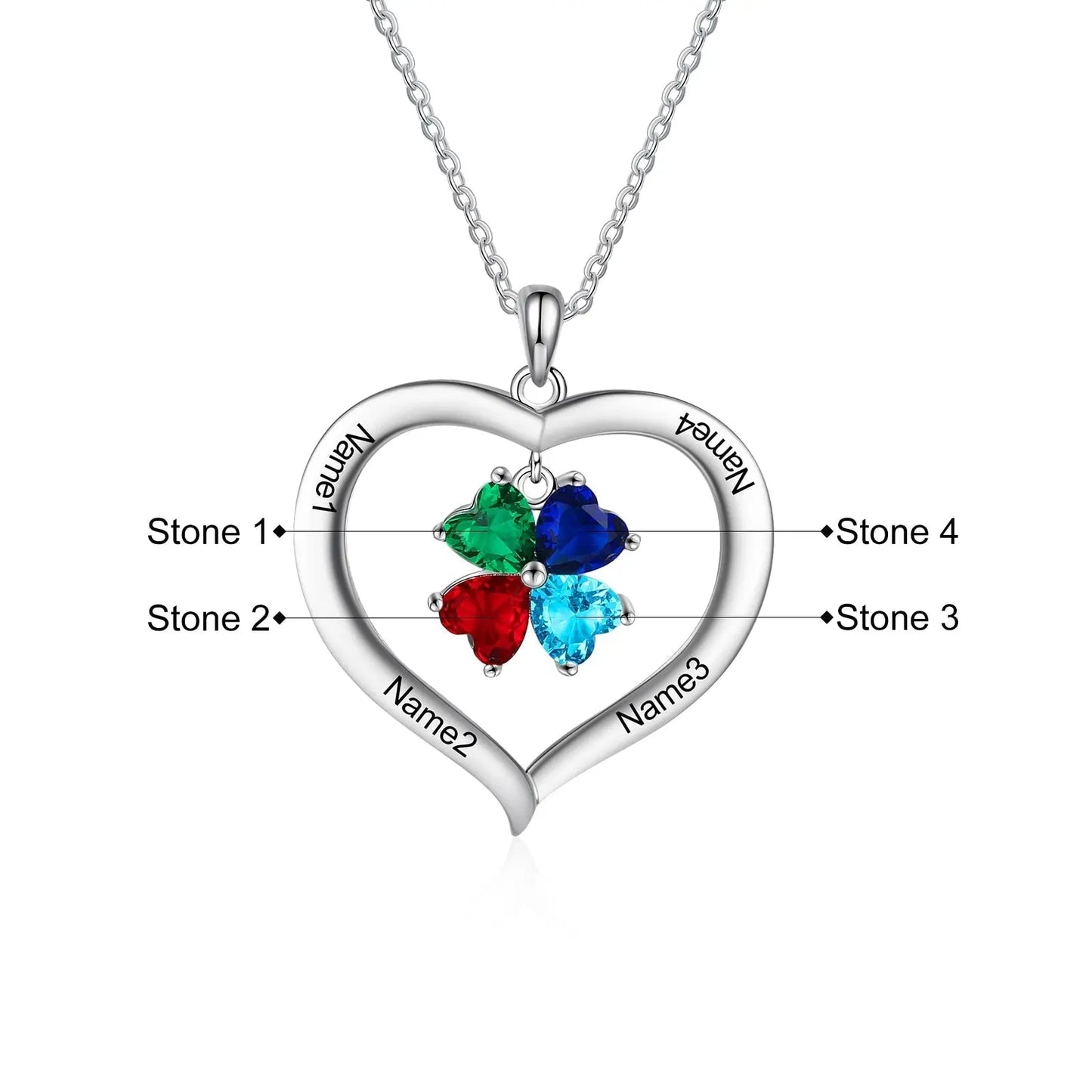 Personalized Heart Name Necklace with 1-8 Engraving Birthstone Pendant - Blade & Thread