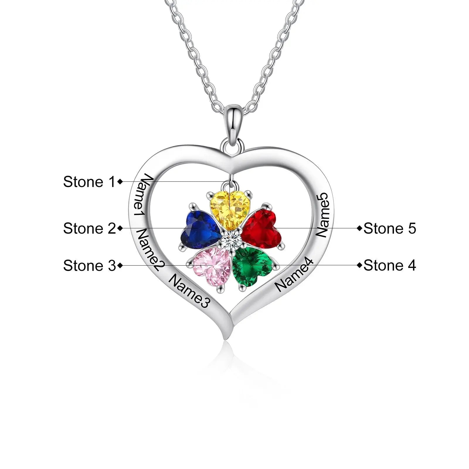 Personalized Heart Name Necklace with 1-8 Engraving Birthstone Pendant - Blade & Thread