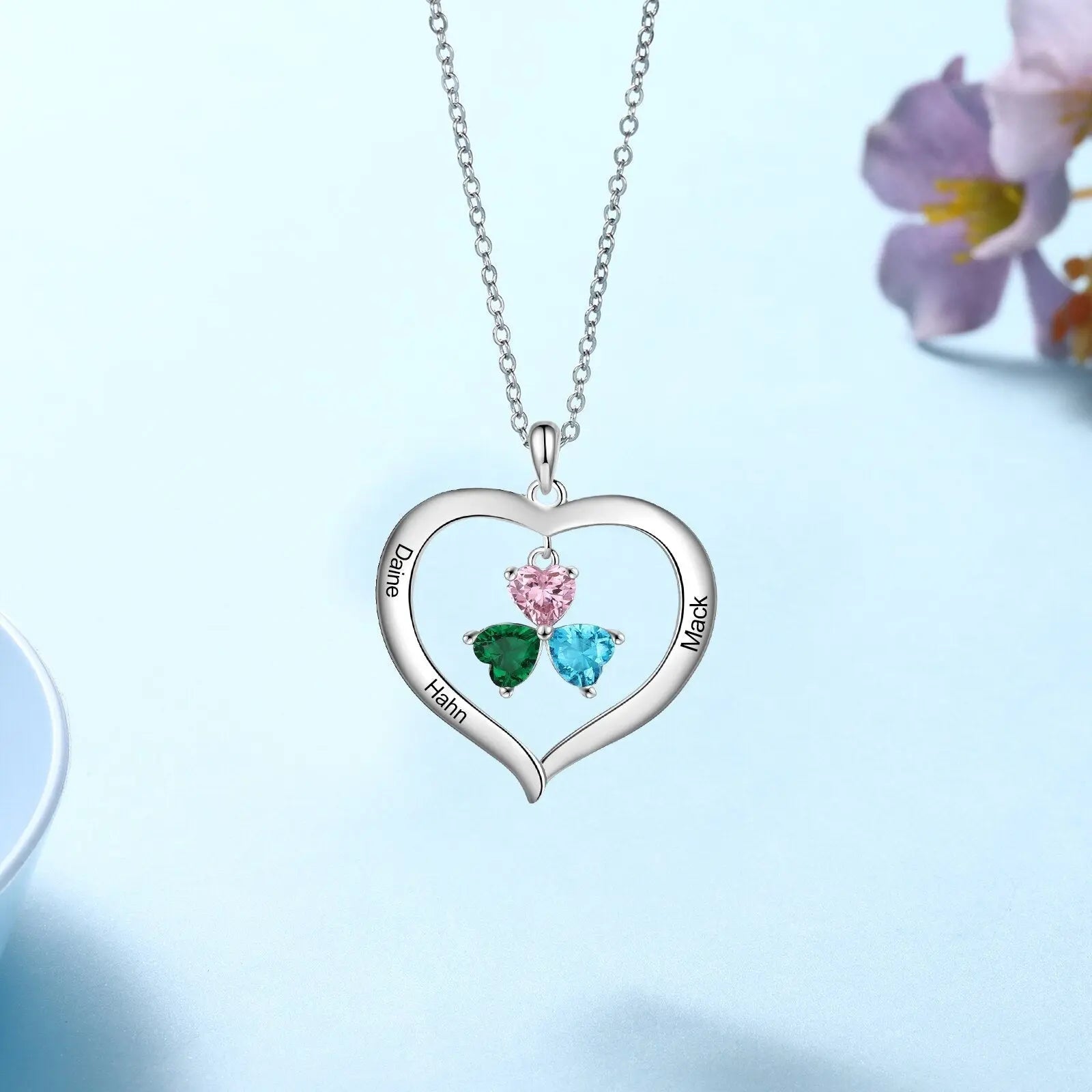 Personalized Heart Name Necklace with 1-8 Engraving Birthstone Pendant - Blade & Thread