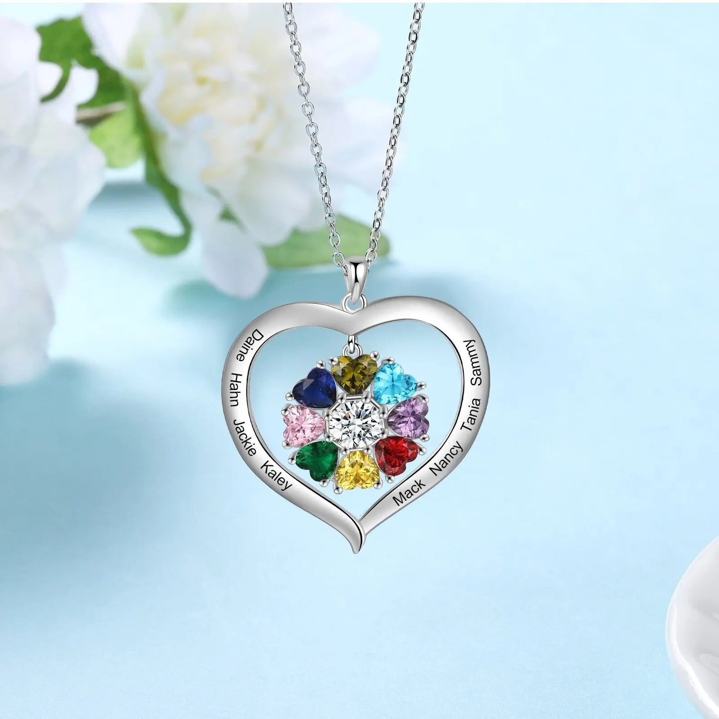 Personalized Heart Name Necklace with 1-8 Engraving Birthstone Pendant - Blade & Thread
