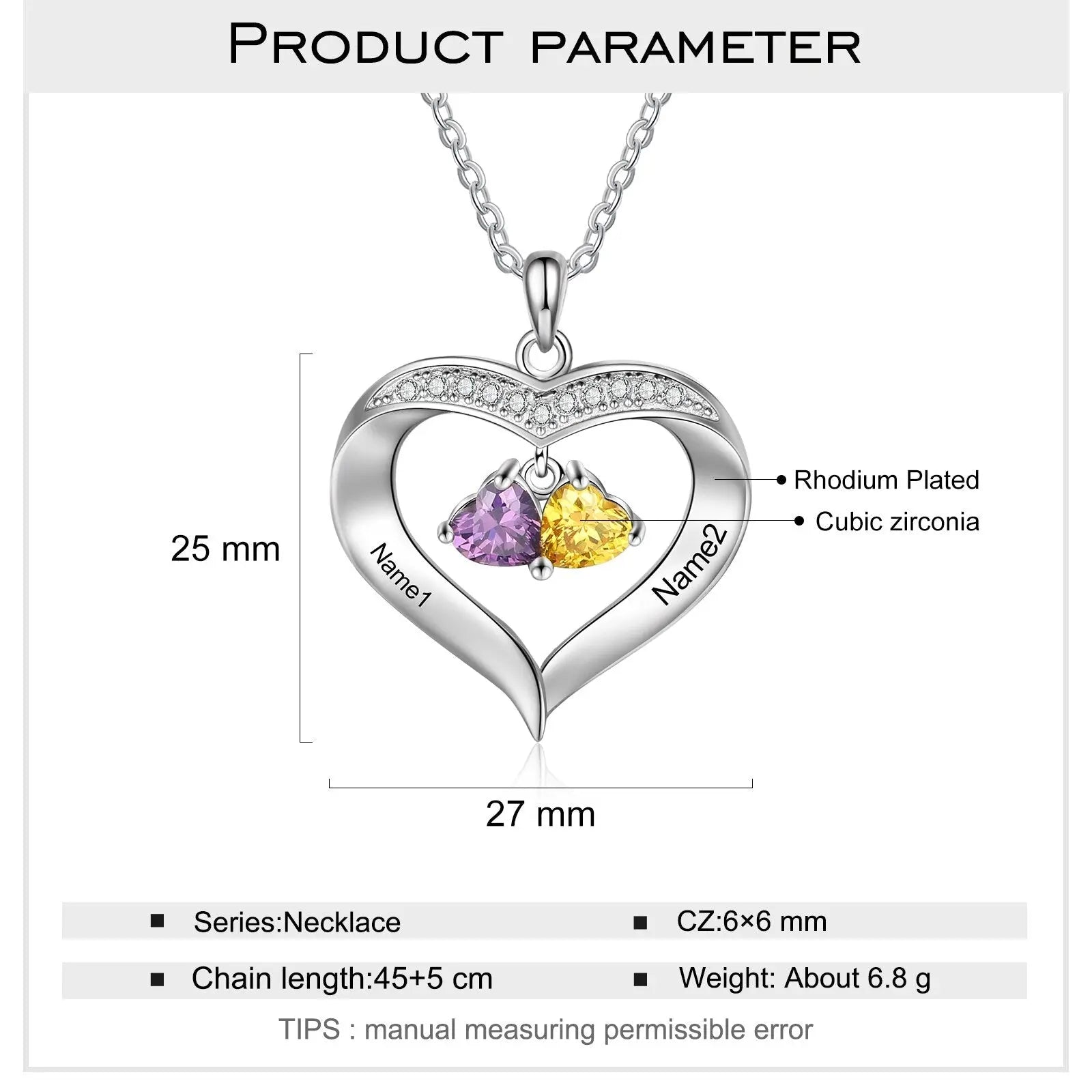 Personalized Heart Name Necklace with 1-8 Engraving Birthstone Pendant - Blade & Thread