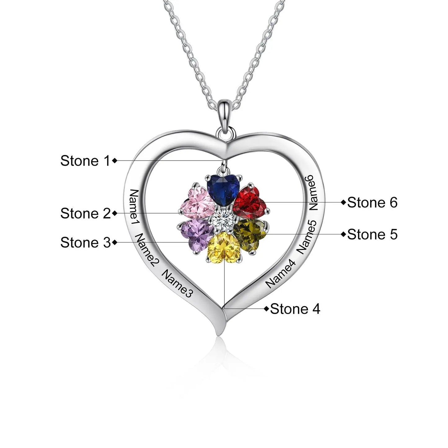 Personalized Heart Name Necklace with 1-8 Engraving Birthstone Pendant - Blade & Thread