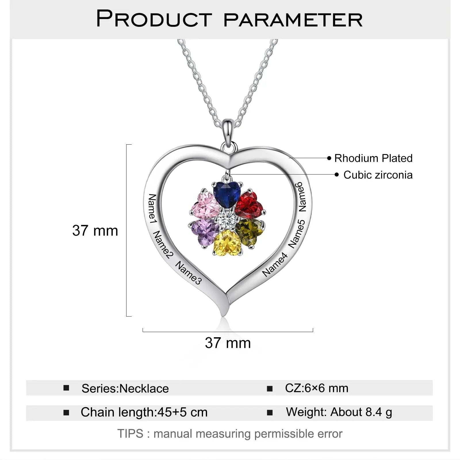Personalized Heart Name Necklace with 1-8 Engraving Birthstone Pendant - Blade & Thread