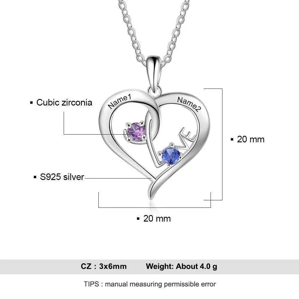 Personalized Heart Necklace with Birthstone Custom Name Engraved Pendant - Blade & Thread