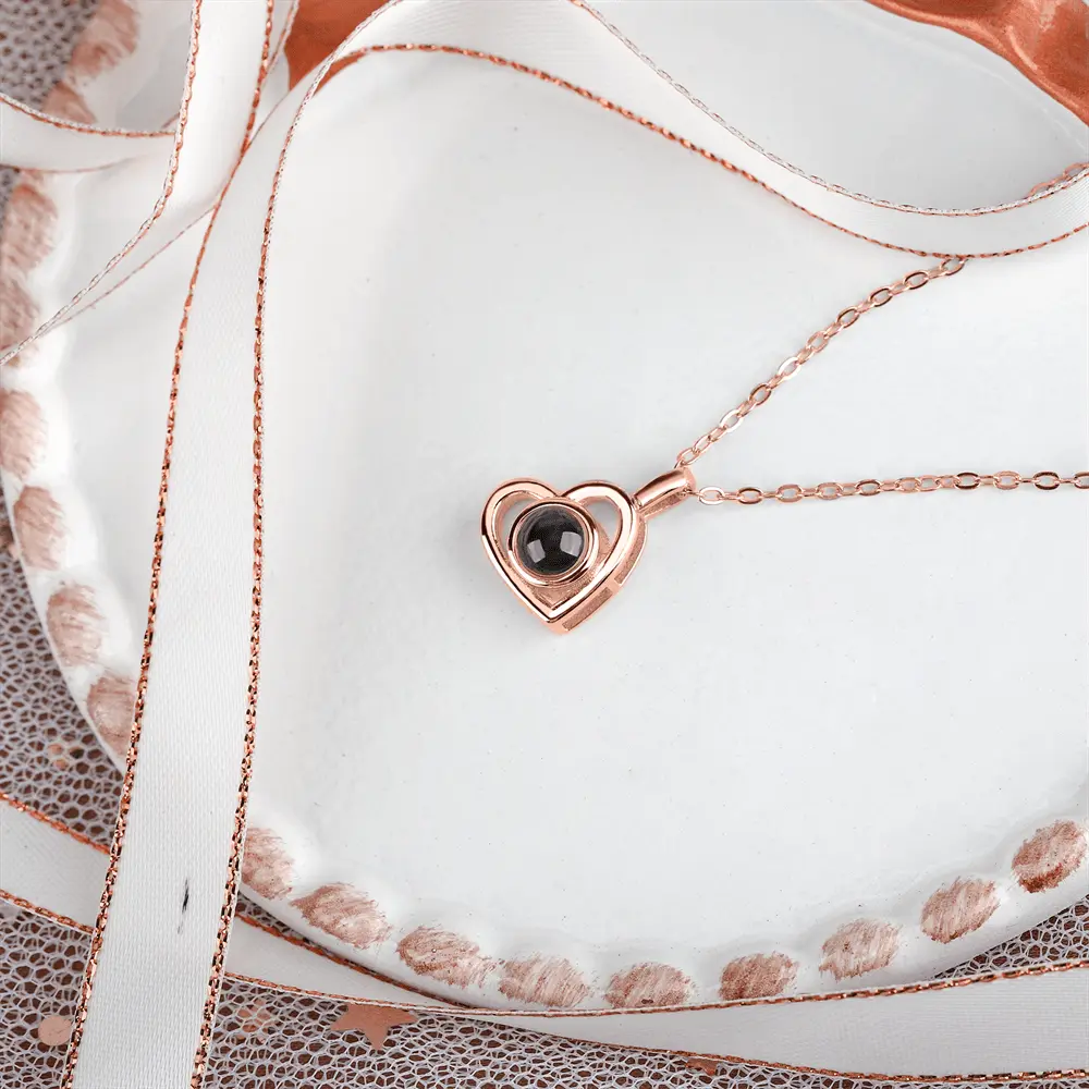 Personalized heart shape Projection Photo Necklace Custom Pendant - Blade & Thread