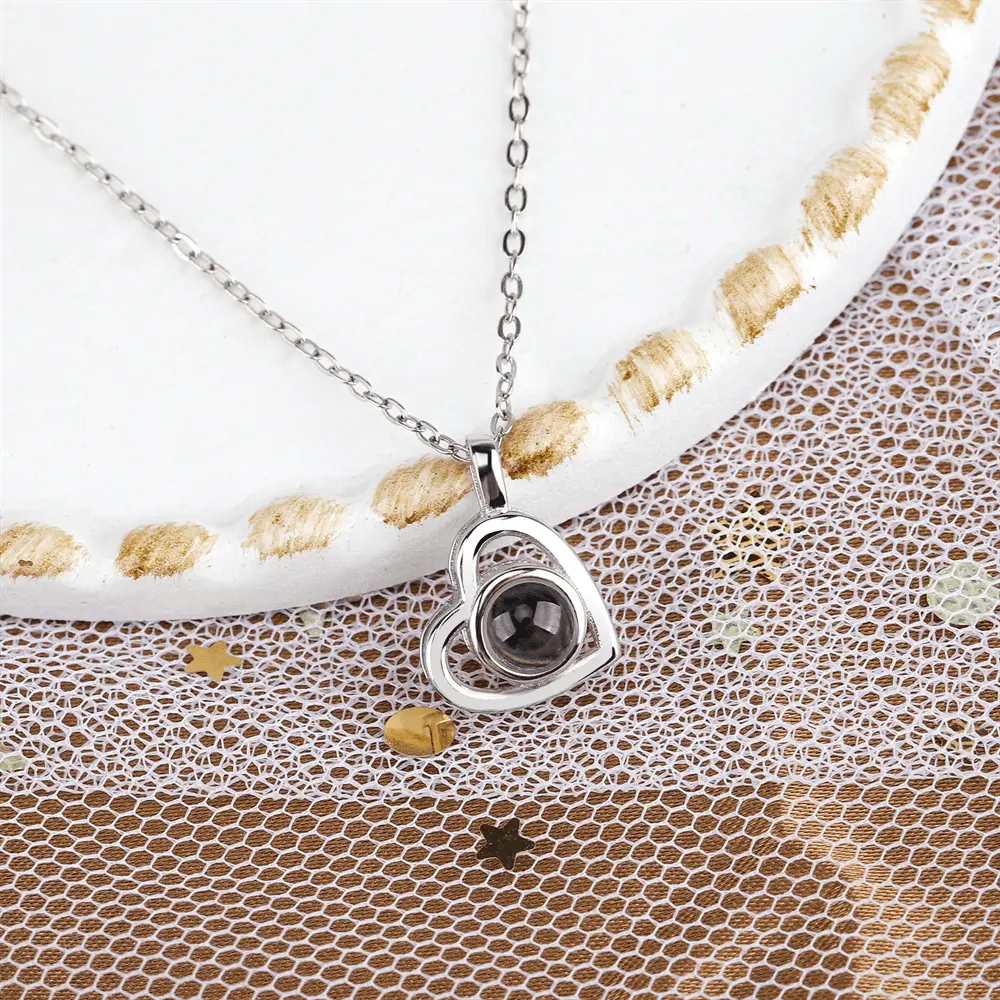 Personalized heart shape Projection Photo Necklace Custom Pendant - Blade & Thread