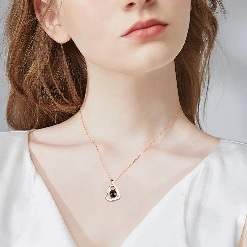 Personalized heart shape Projection Photo Necklace Custom Pendant - Blade & Thread
