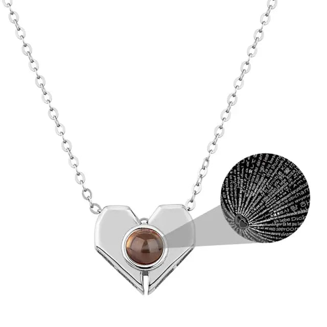 Personalized Heart Shaped 100 Languages I Love You Projection Name Necklace - Blade & Thread