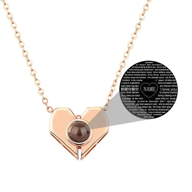 Personalized Heart Shaped 100 Languages I Love You Projection Name Necklace - Blade & Thread