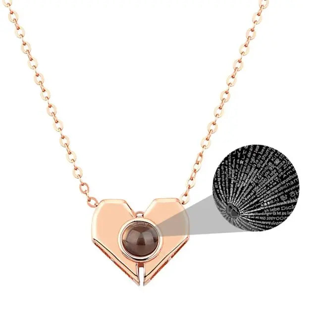 Personalized Heart Shaped 100 Languages I Love You Projection Name Necklace - Blade & Thread