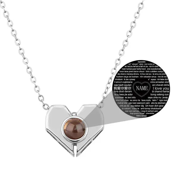 Personalized Heart Shaped 100 Languages I Love You Projection Name Necklace - Blade & Thread