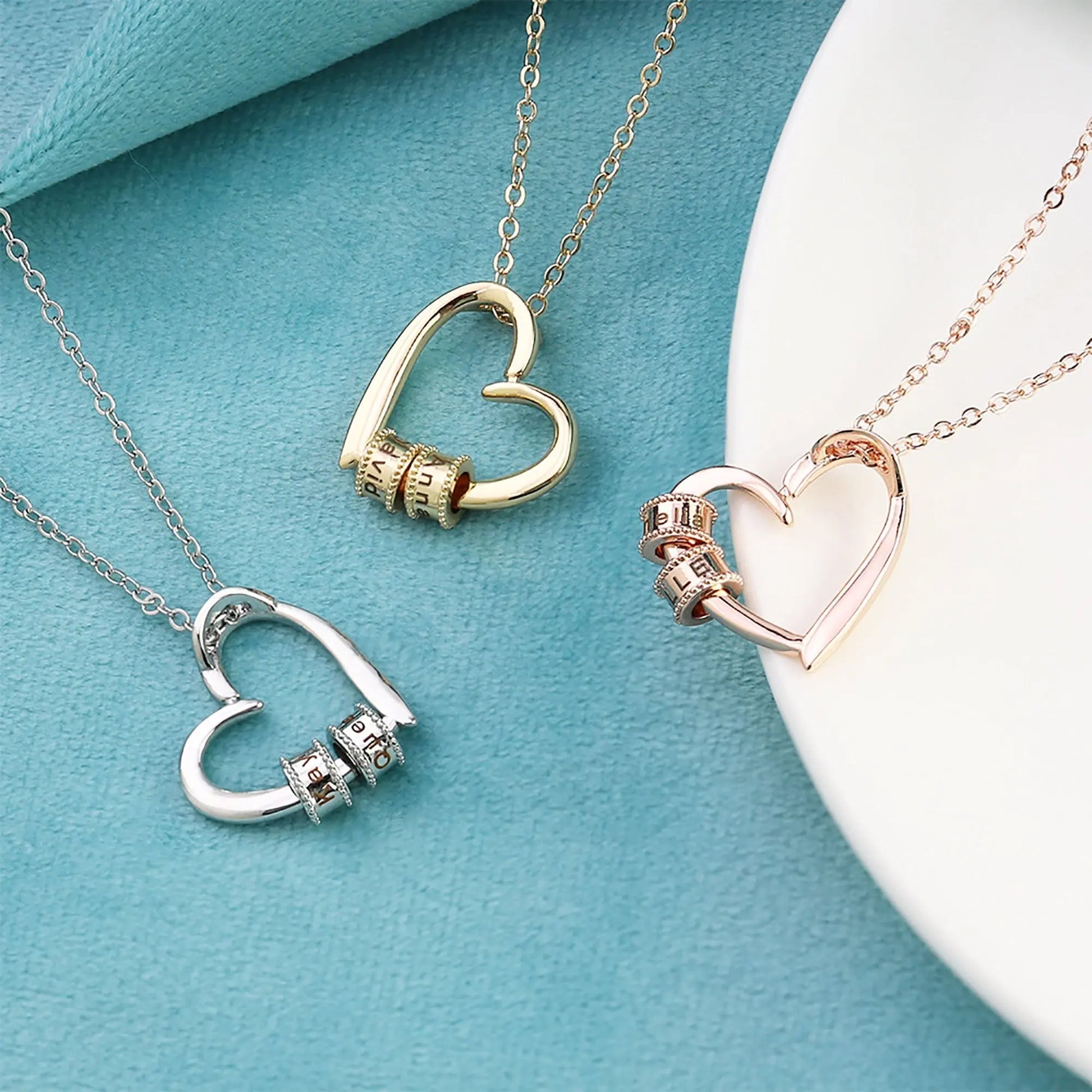 Personalized Heart-shaped Charming Gifts Pendant Jewelry With 1-3 Beads Engraved Name - Blade & Thread