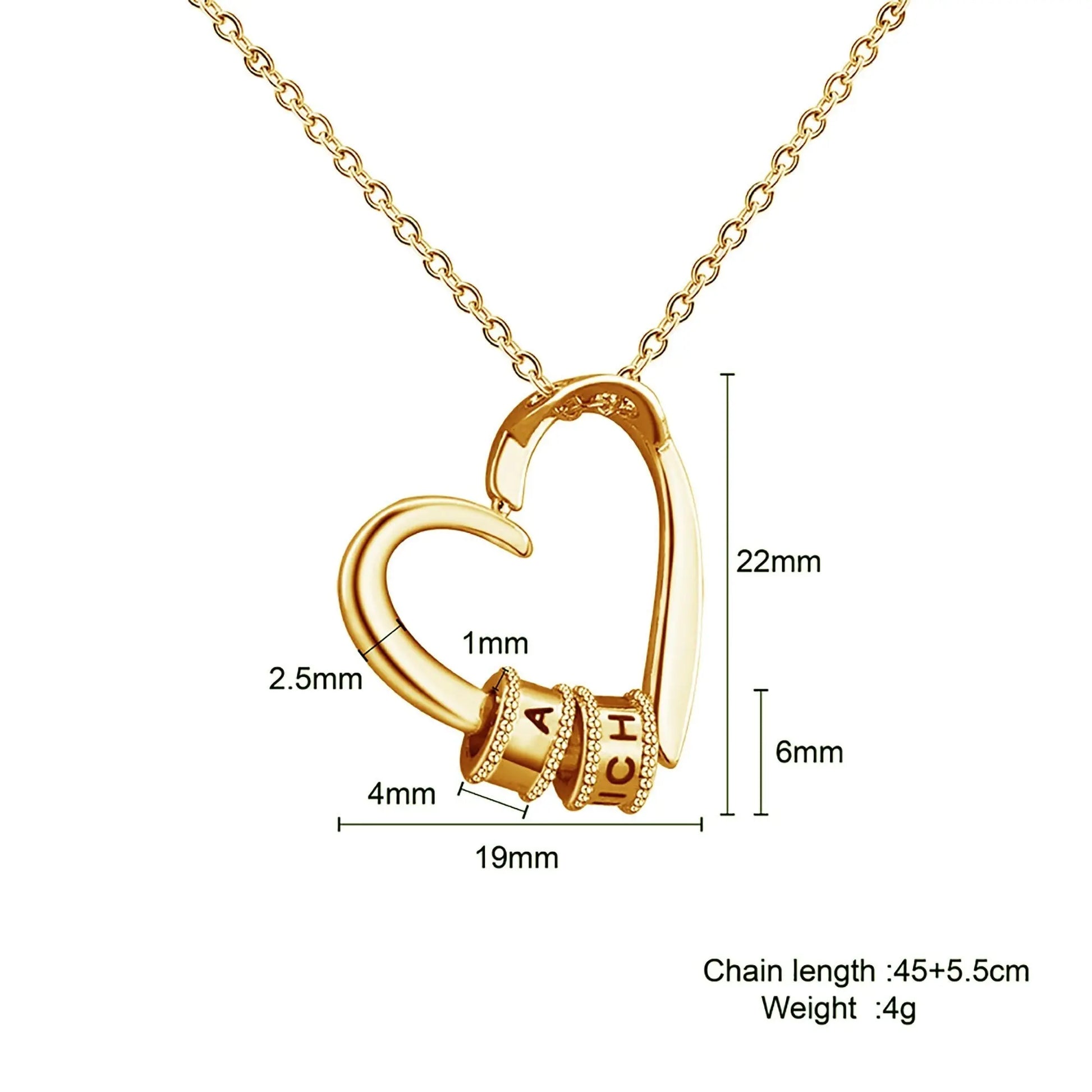 Personalized Heart-shaped Charming Gifts Pendant Jewelry With 1-3 Beads Engraved Name - Blade & Thread
