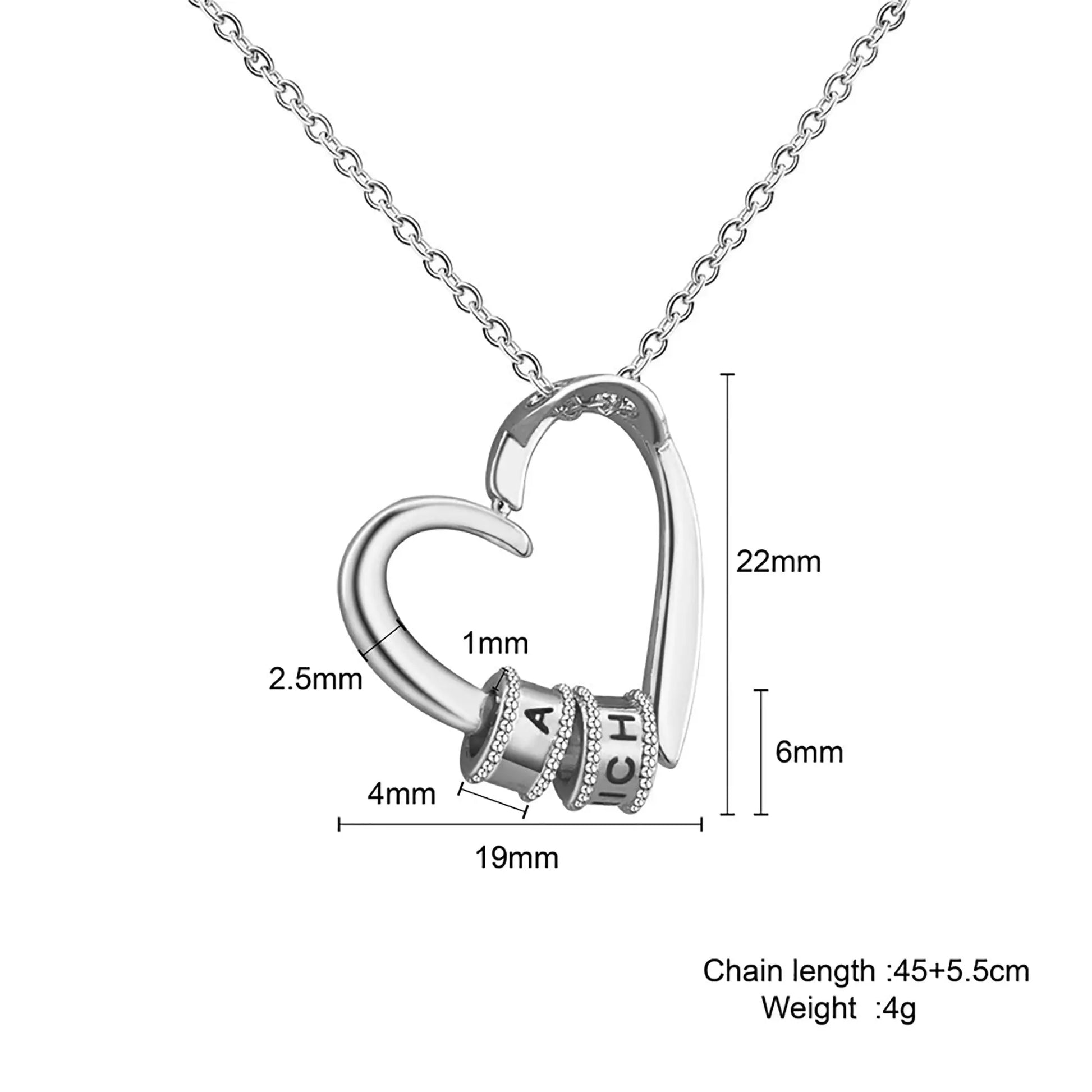 Personalized Heart-shaped Charming Gifts Pendant Jewelry With 1-3 Beads Engraved Name - Blade & Thread