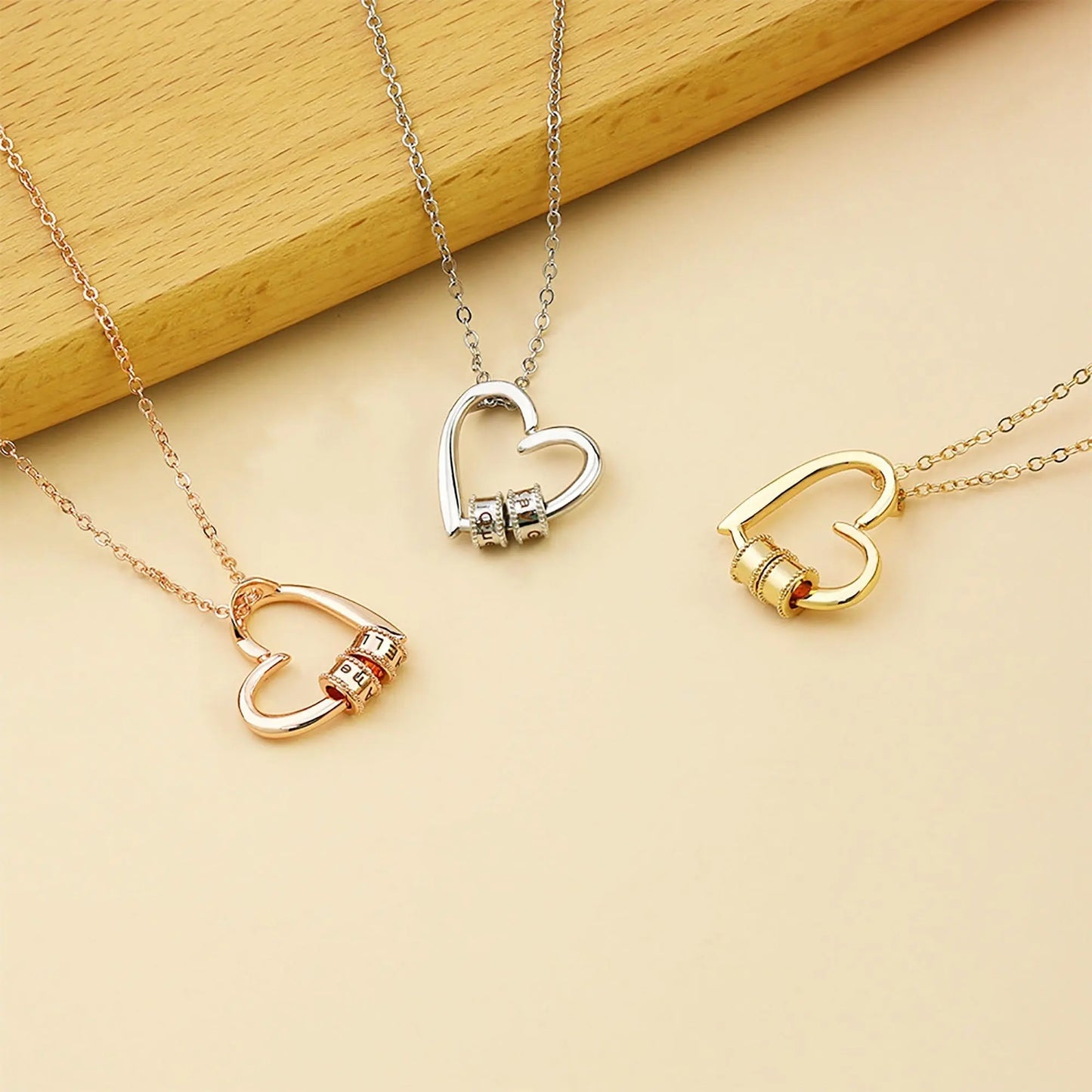 Personalized Heart-shaped Charming Gifts Pendant Jewelry With 1-3 Beads Engraved Name - Blade & Thread