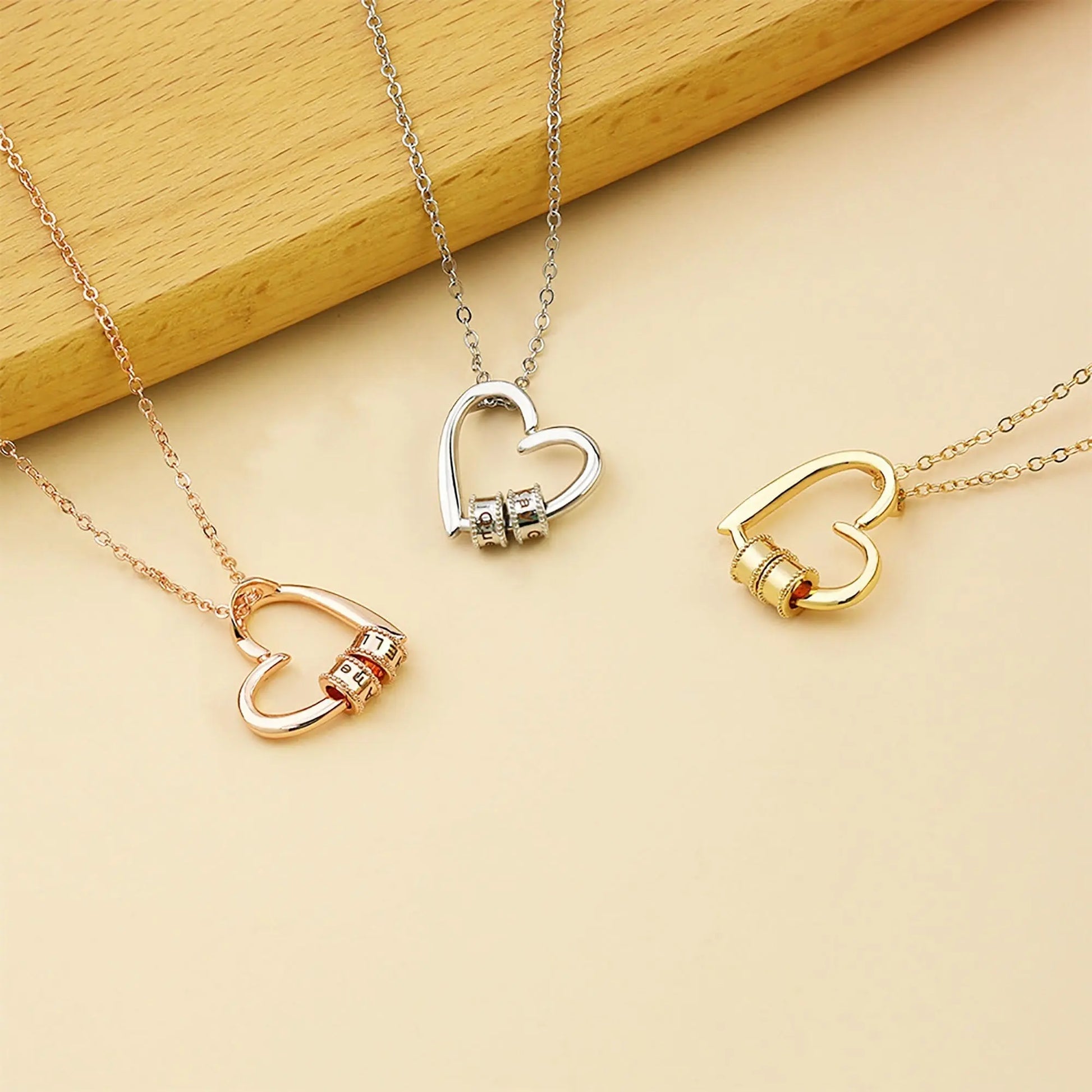 Personalized Heart-shaped Charming Gifts Pendant Jewelry With 1-3 Beads Engraved Name - Blade & Thread
